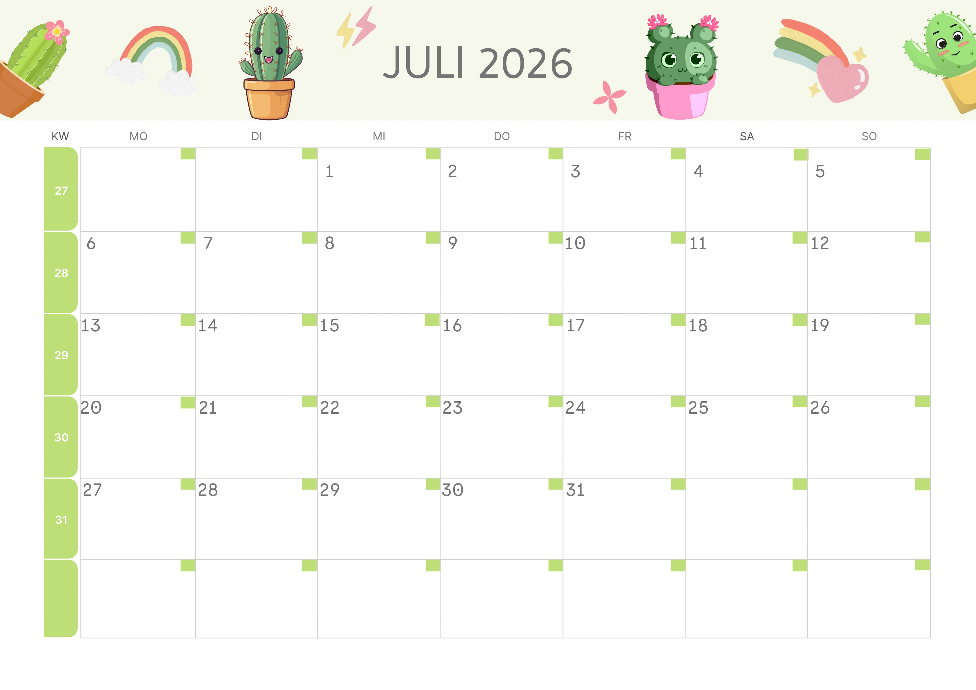 Semesterkalender 2026 Erstes Halbjahr Ästhetisch