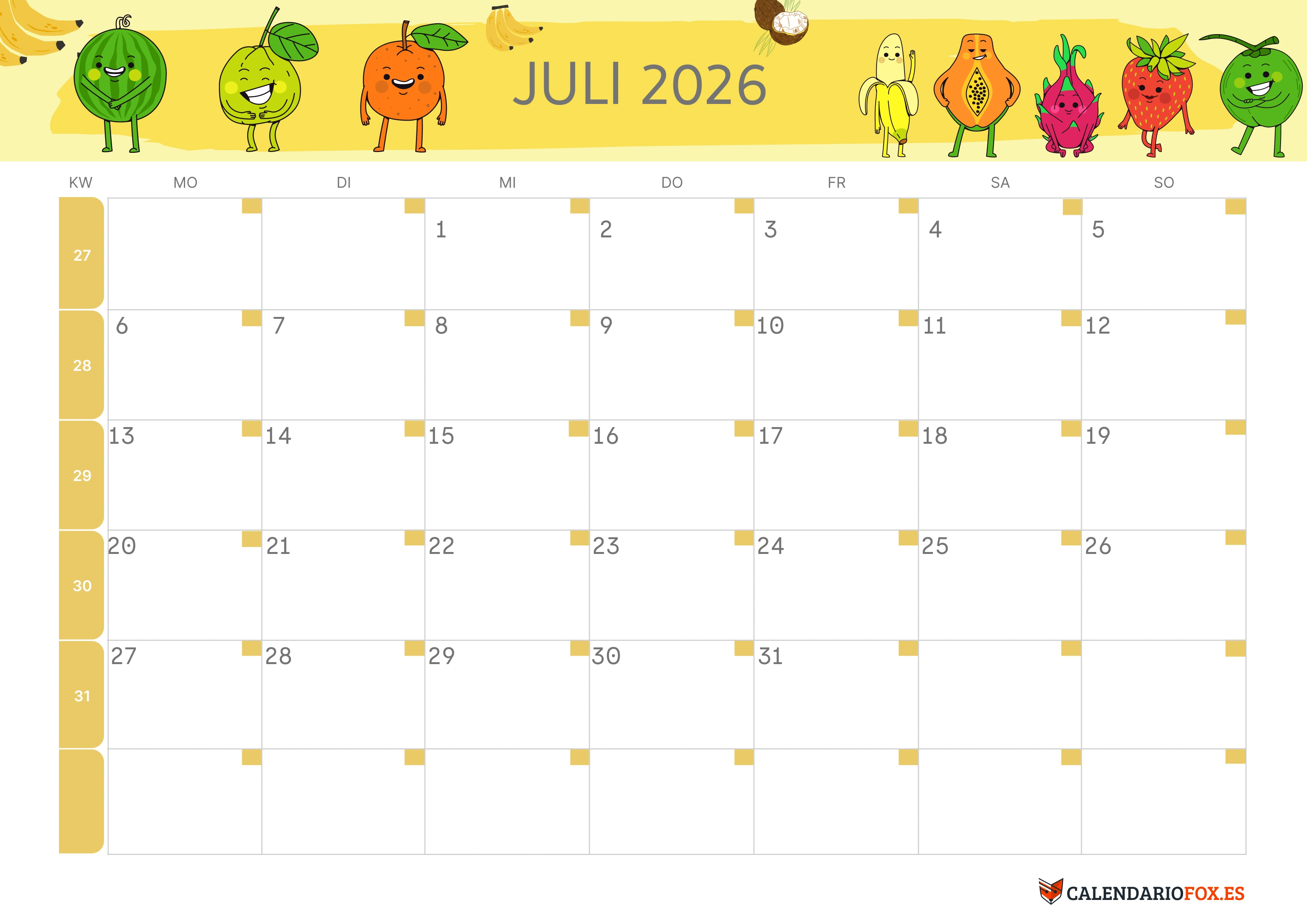Semesterkalender 2026 Erstes Halbjahr Farbenfroh