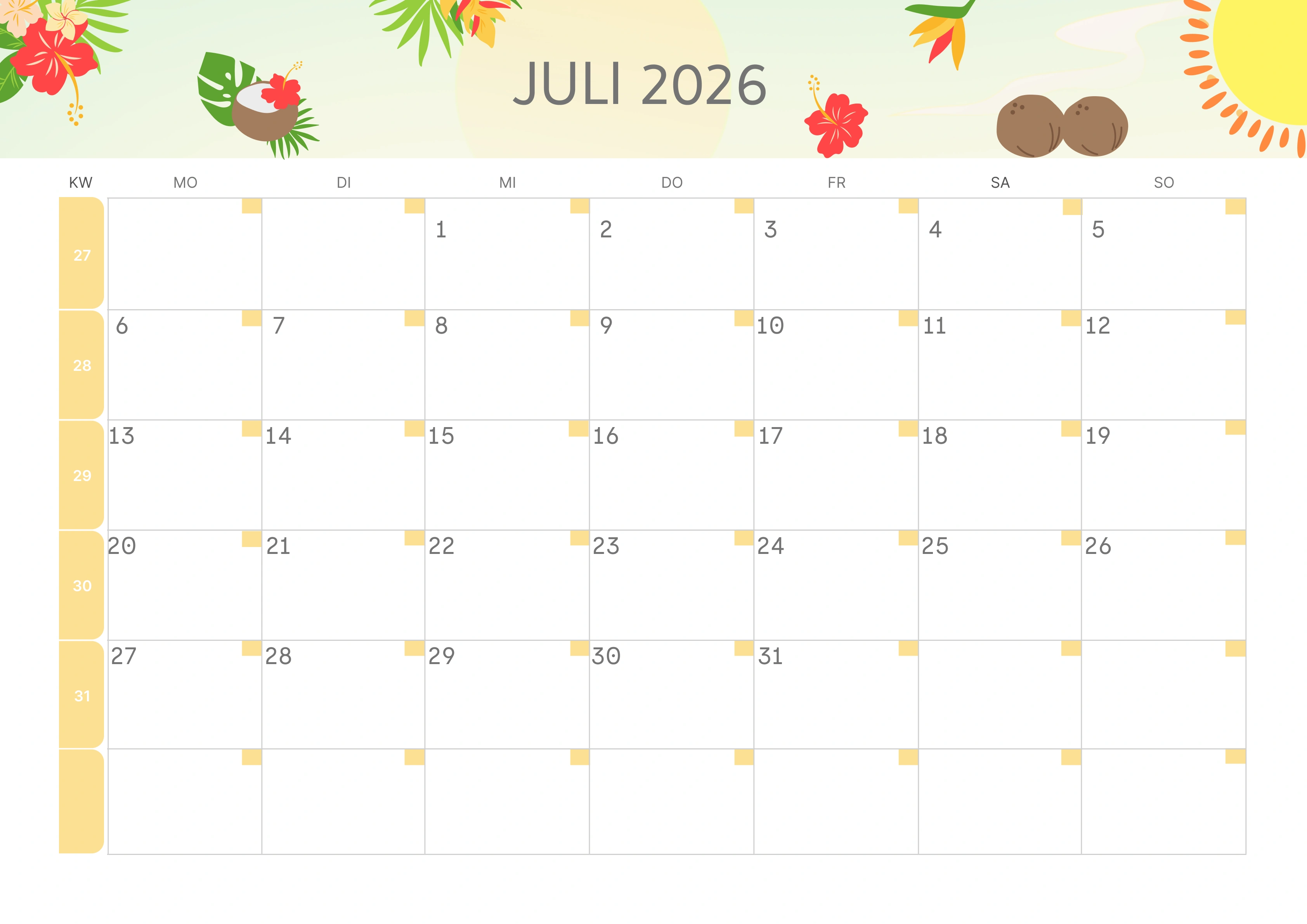 Semesterkalender 2026 Erstes Halbjahr Minimalistisch