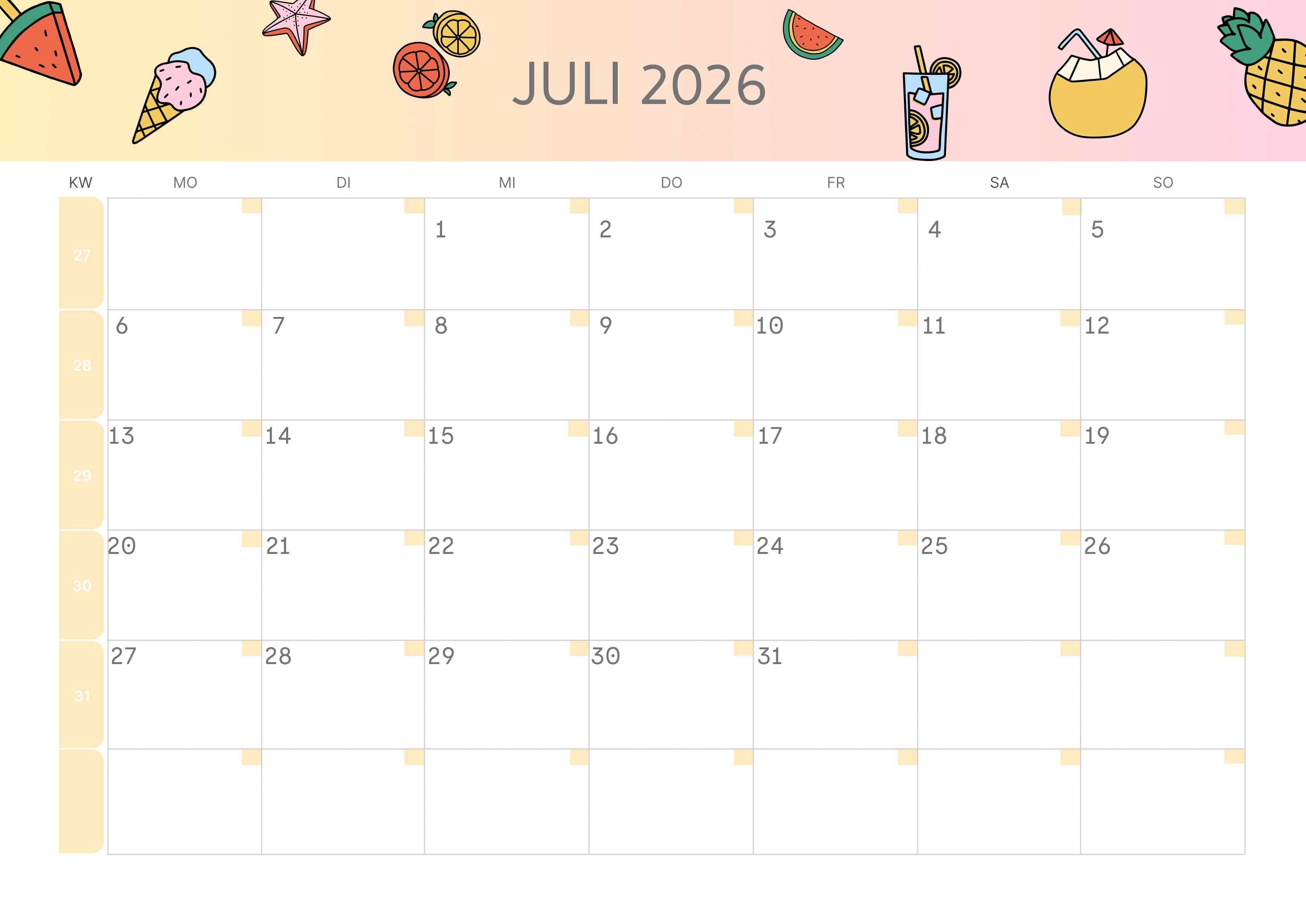 Semesterkalender 2026 Erstes Halbjahr Ästhetisch