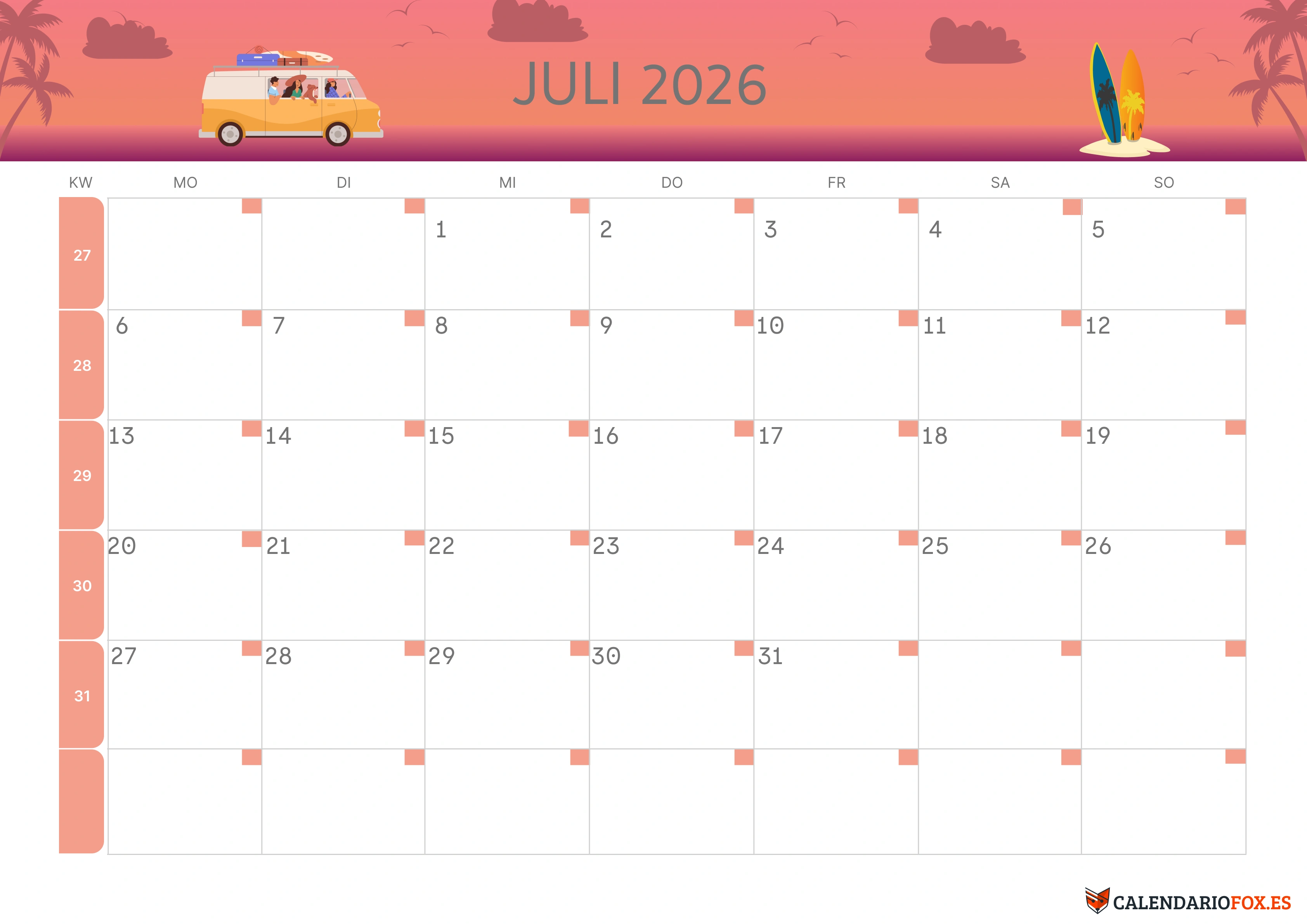 Semesterkalender 2026 Erstes Halbjahr Ästhetisch