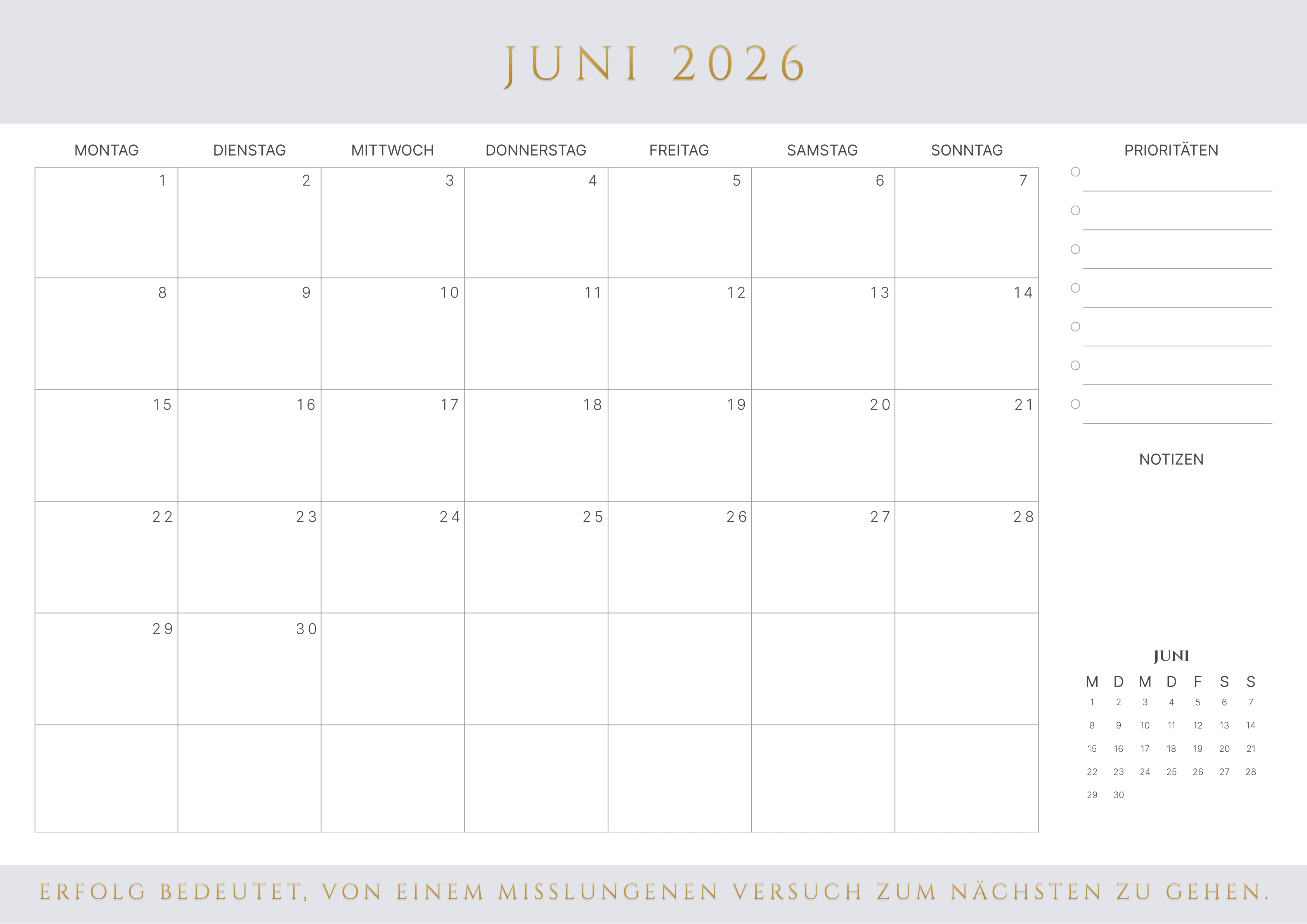 Juni Kalender 2026 Braun