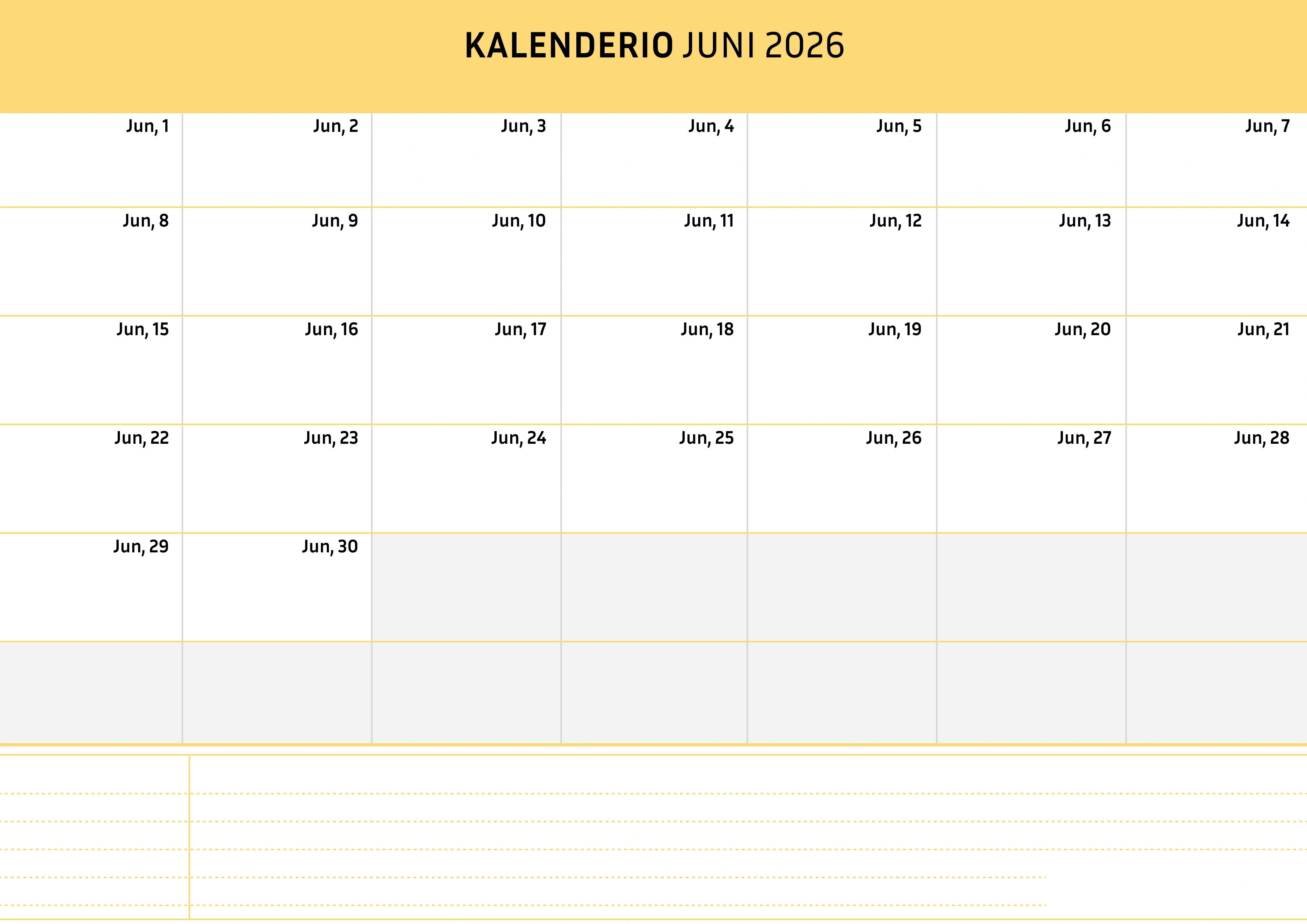 Juni Kalender 2026 Cremfarben