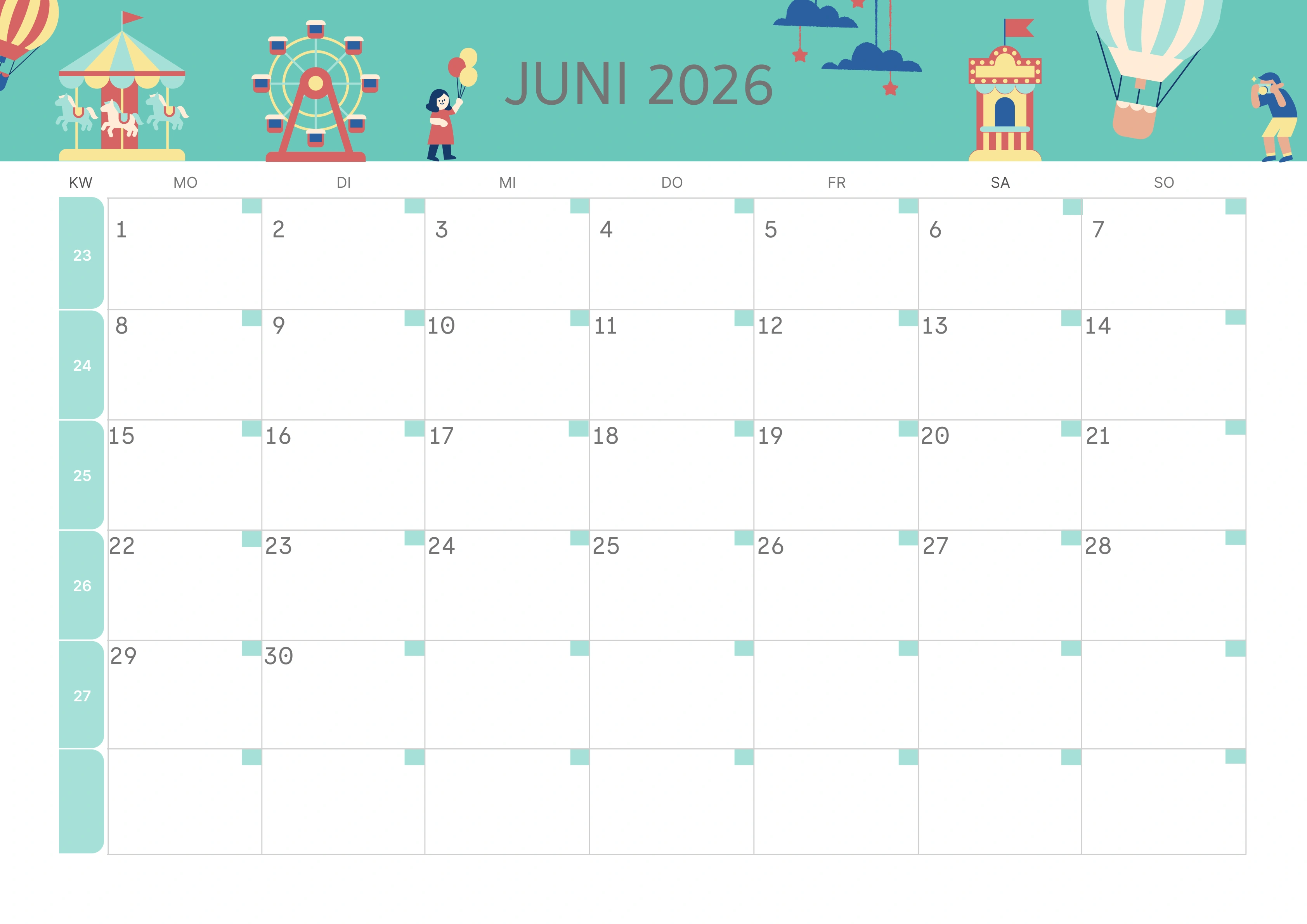 Semesterkalender 2026 Erstes Halbjahr Ästhetisch