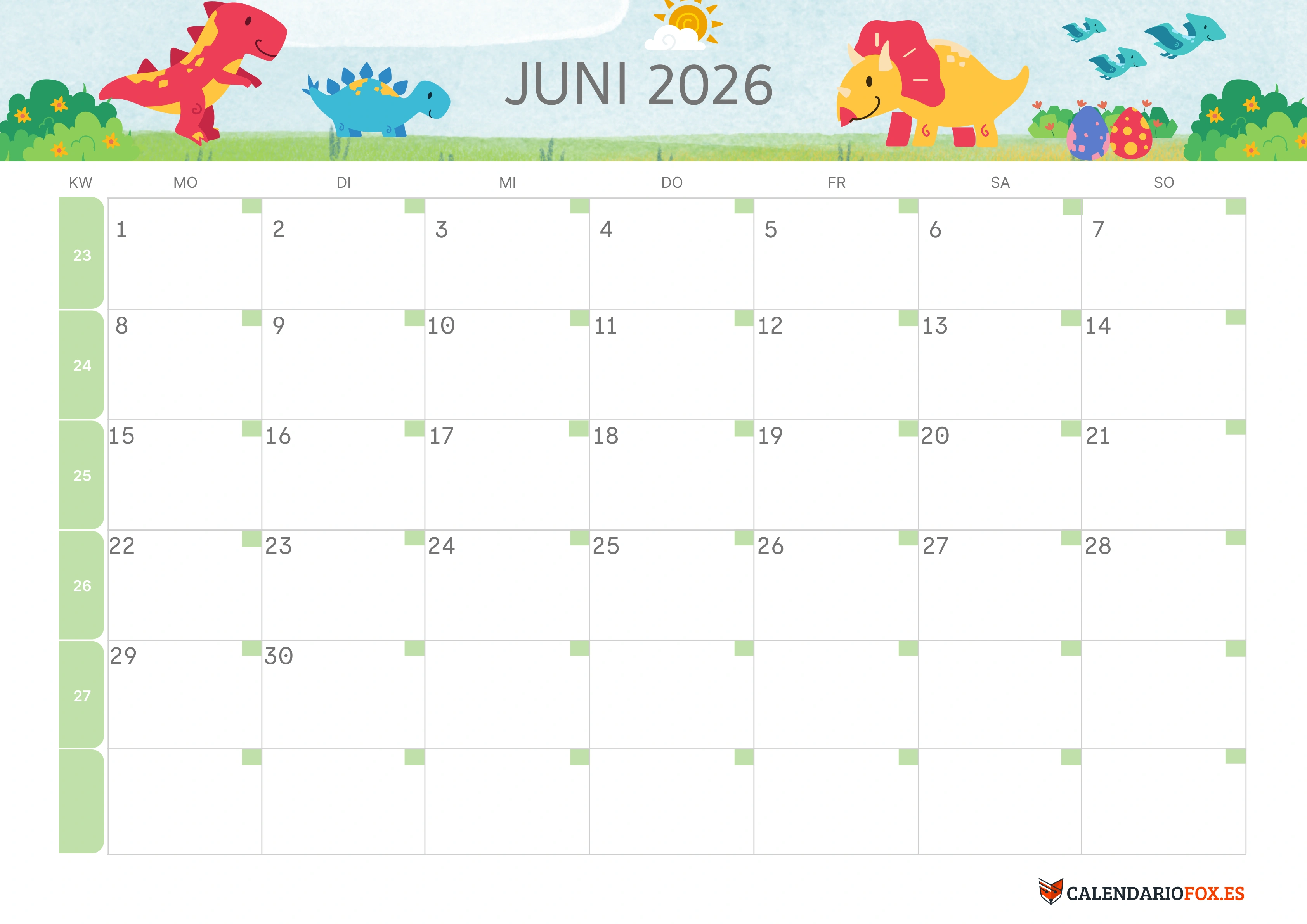 Semesterkalender 2026 Erstes Halbjahr Farbenfroh