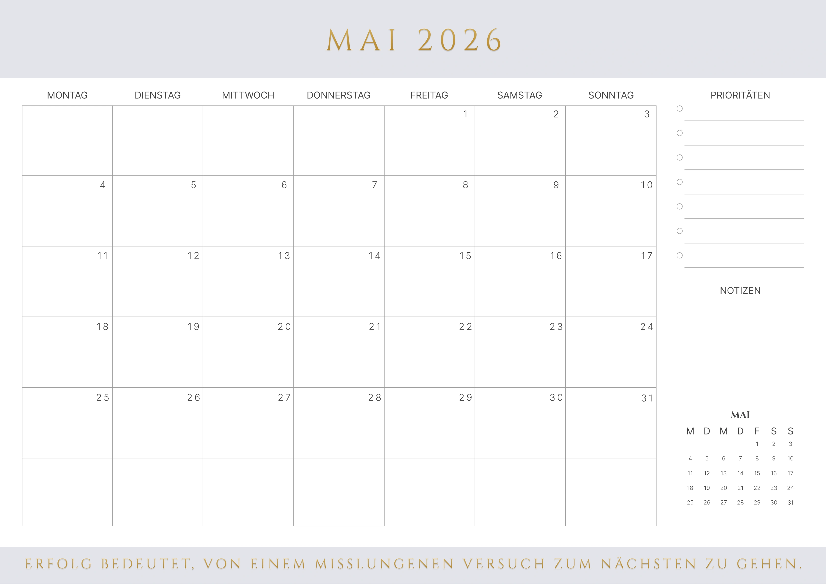 Mai Kalender 2026 Braun