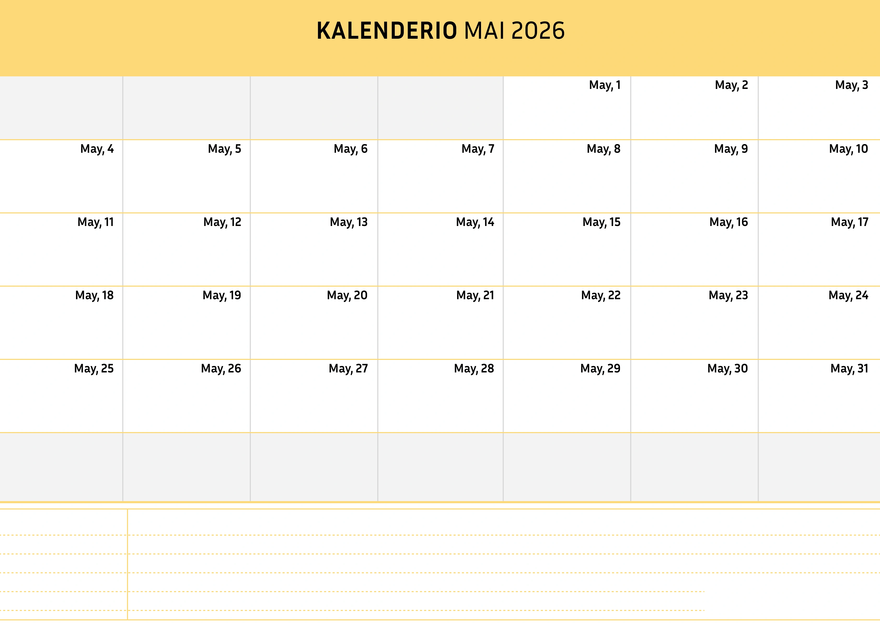 Mai Kalender 2026 Cremfarben