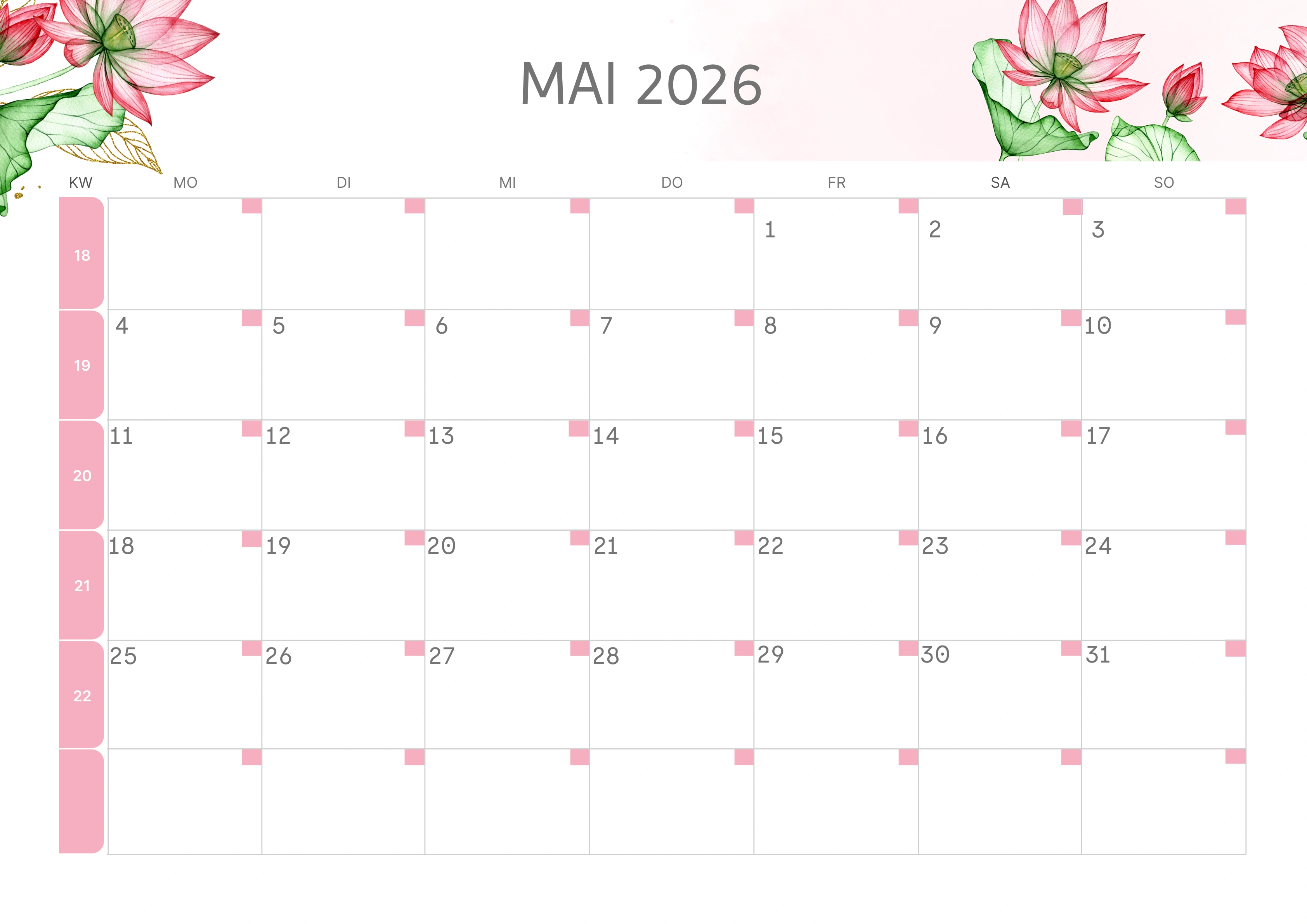 Semesterkalender 2026 Erstes Halbjahr Minimalistisch