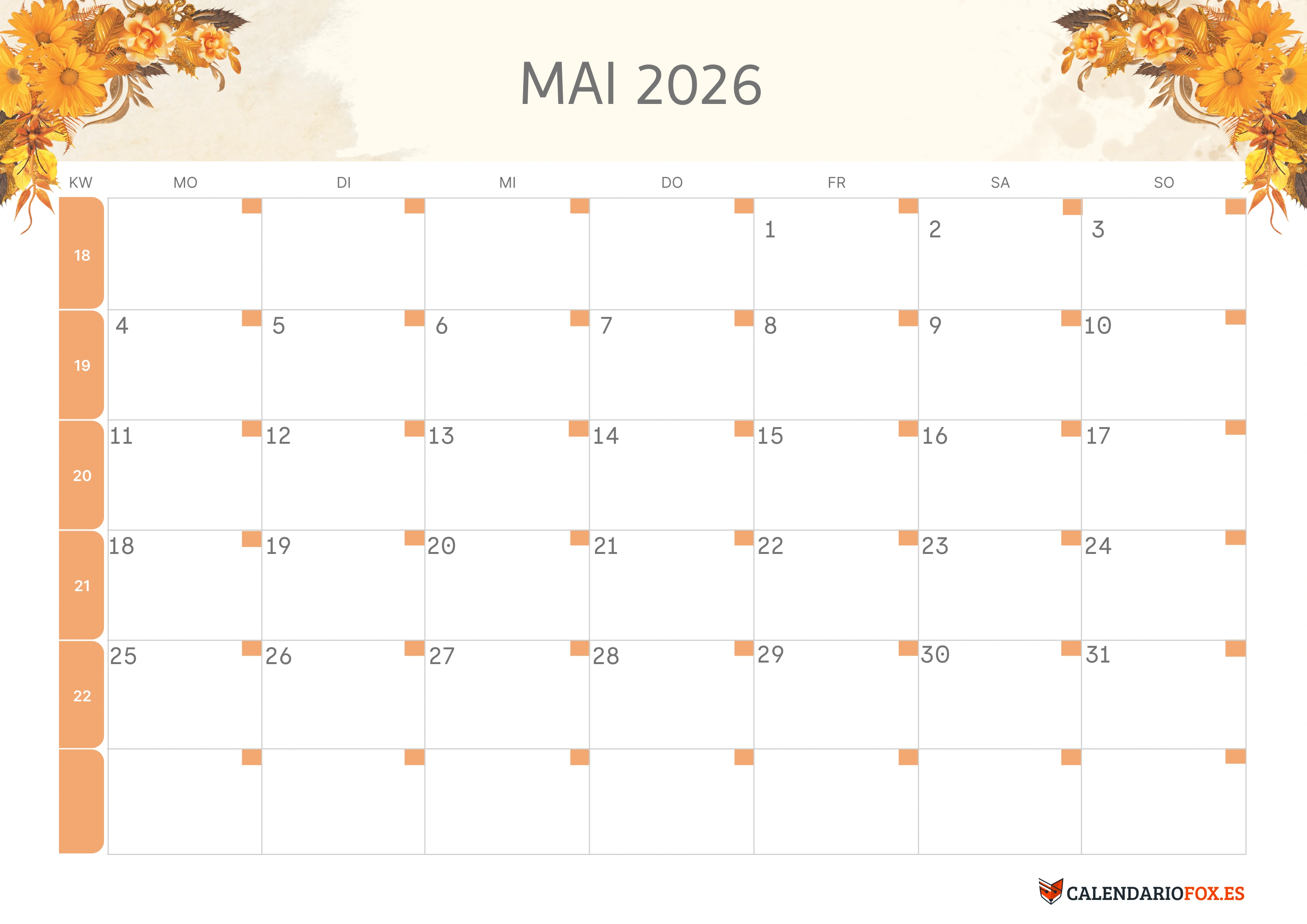 Semesterkalender 2026 Erstes Halbjahr Farbenfroh