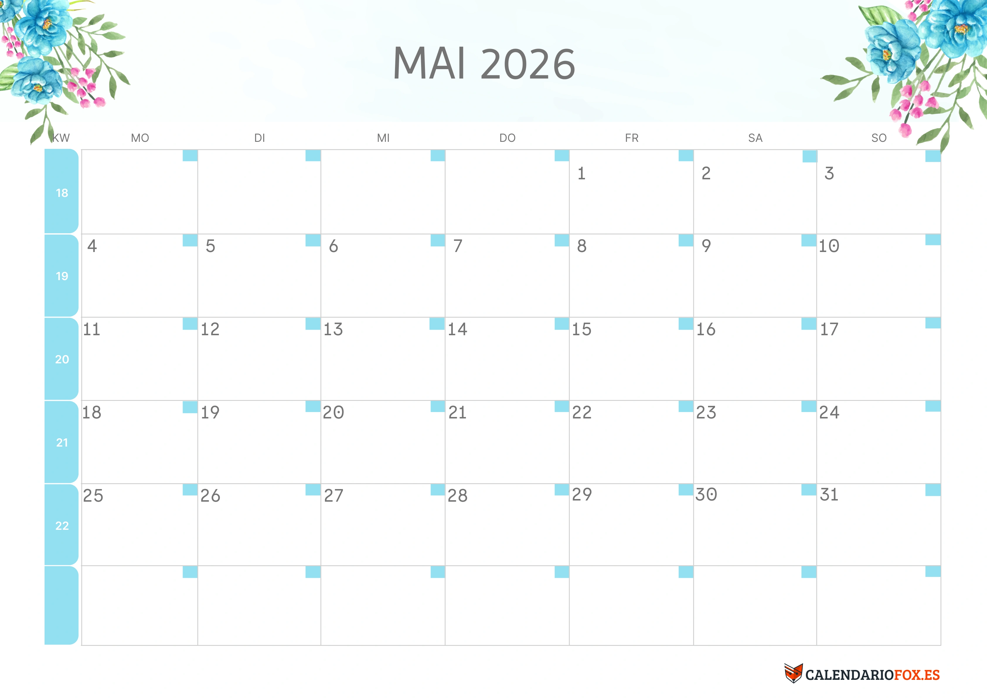 Semesterkalender 2026 Erstes Halbjahr Farbenfroh