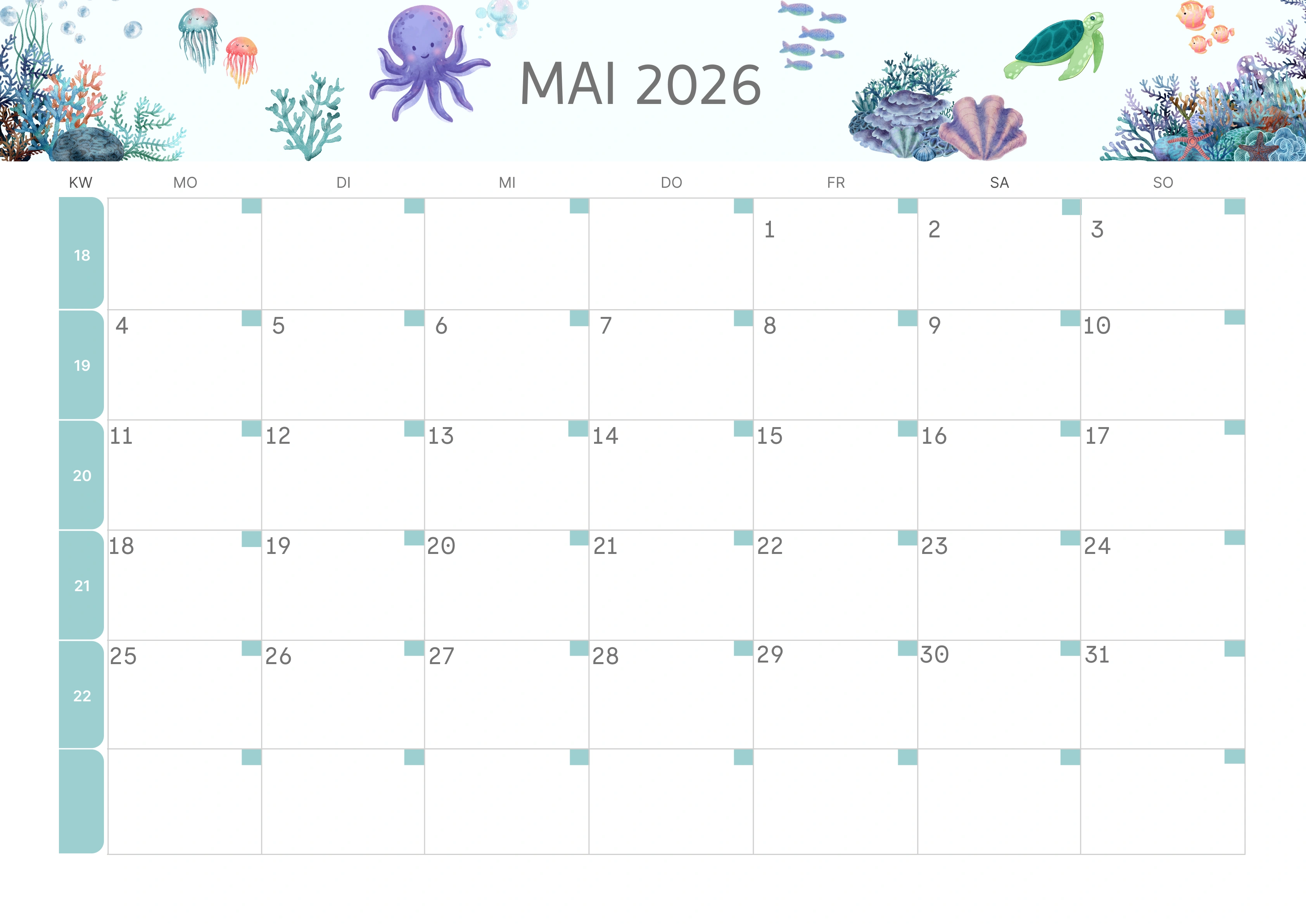 Semesterkalender 2026 Erstes Halbjahr Ästhetisch