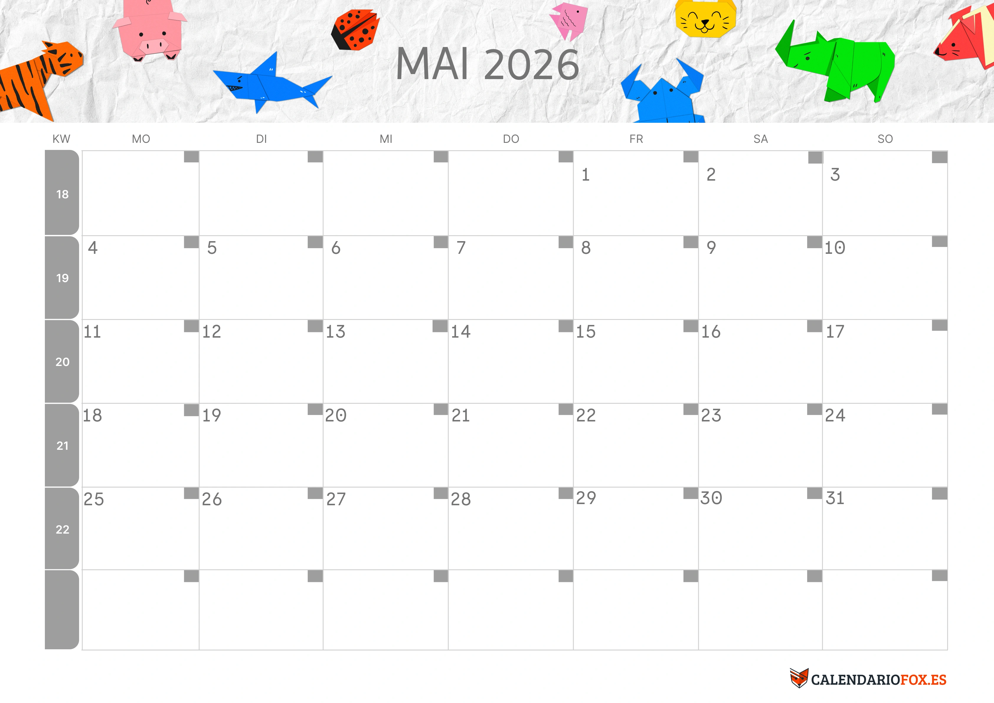 Semesterkalender 2026 Erstes Halbjahr Farbenfroh