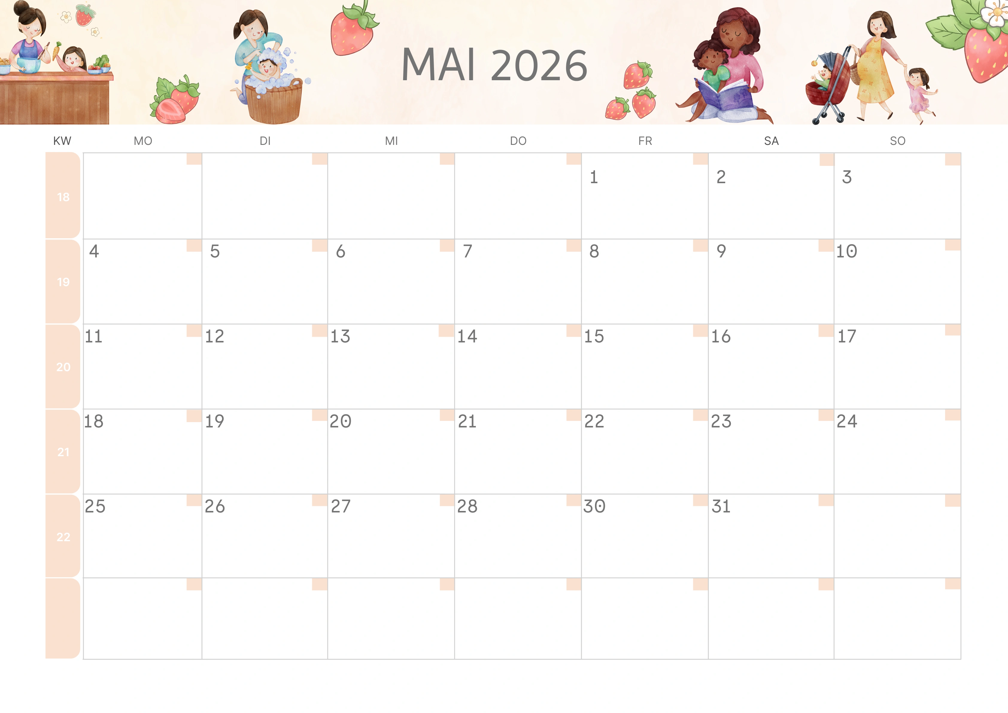 Semesterkalender 2026 Erstes Halbjahr Minimalistisch