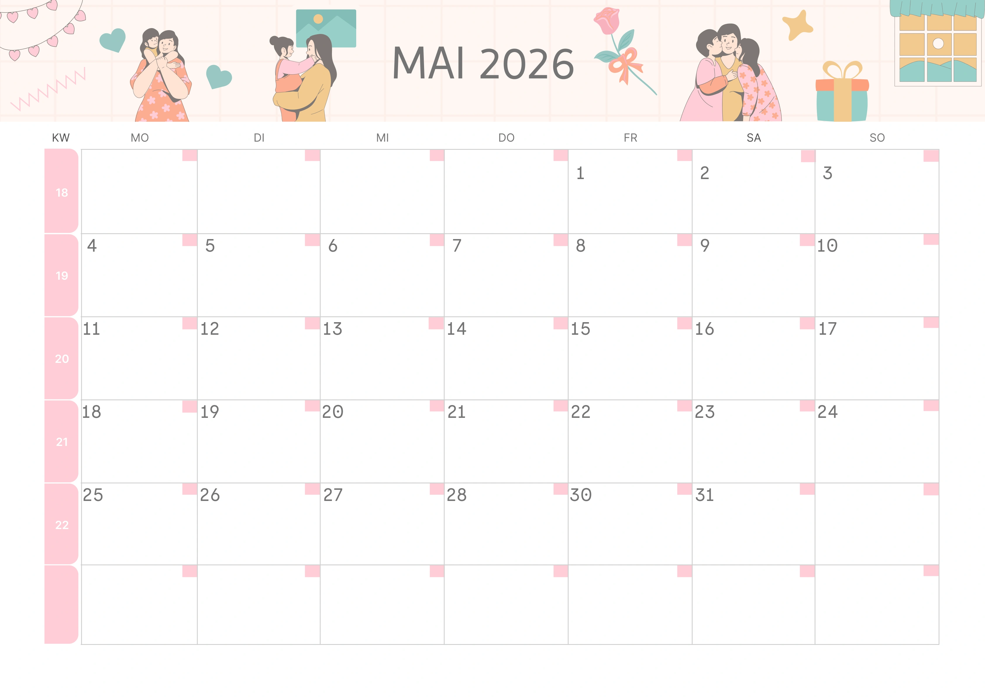 Semesterkalender 2026 Erstes Halbjahr Ästhetisch