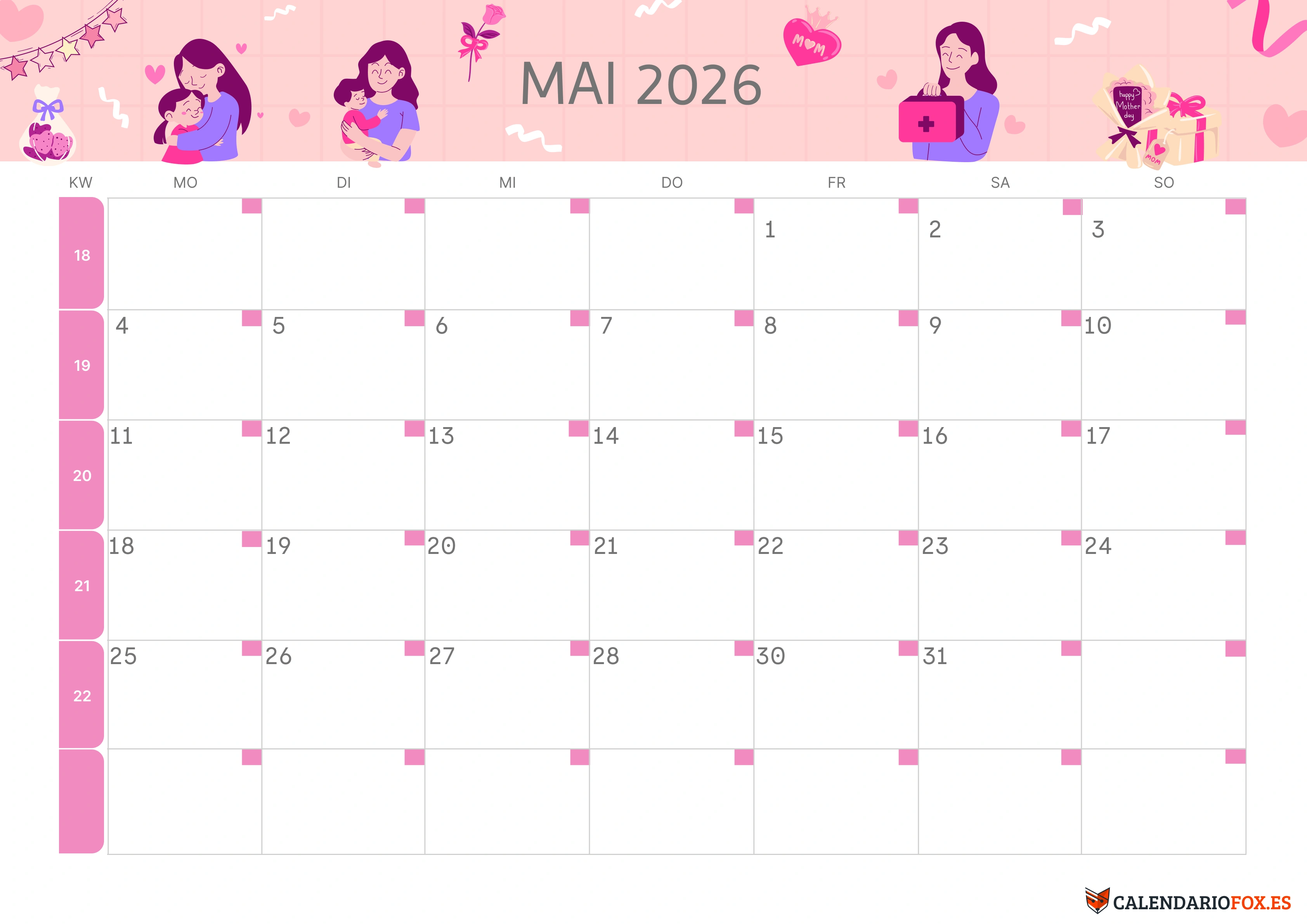 Semesterkalender 2026 Erstes Halbjahr Ästhetisch