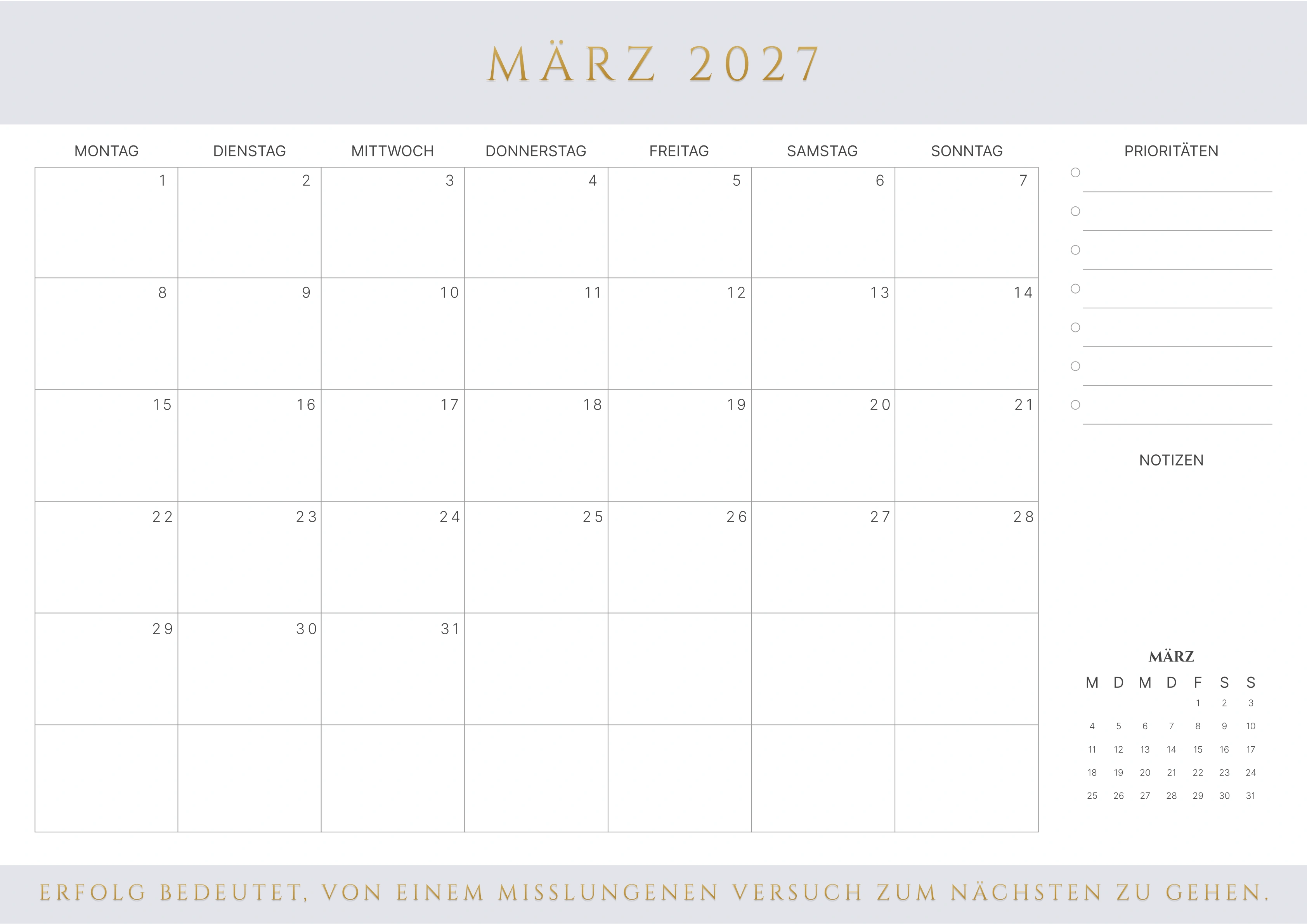 März Kalender 2027 Braun