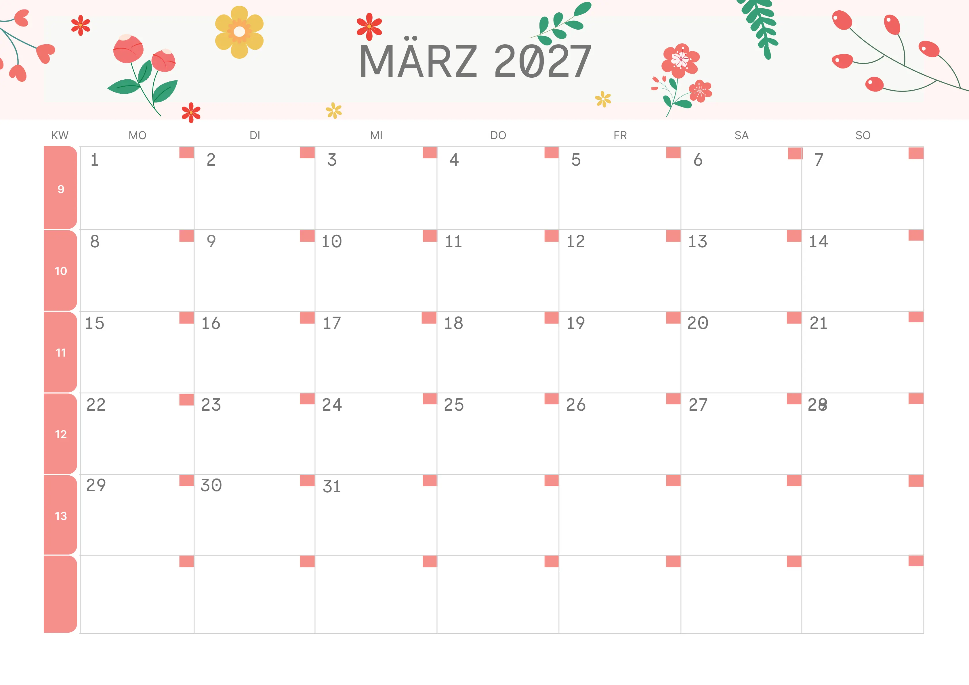 Semesterkalender 2026 Erstes Halbjahr Minimalistisch
