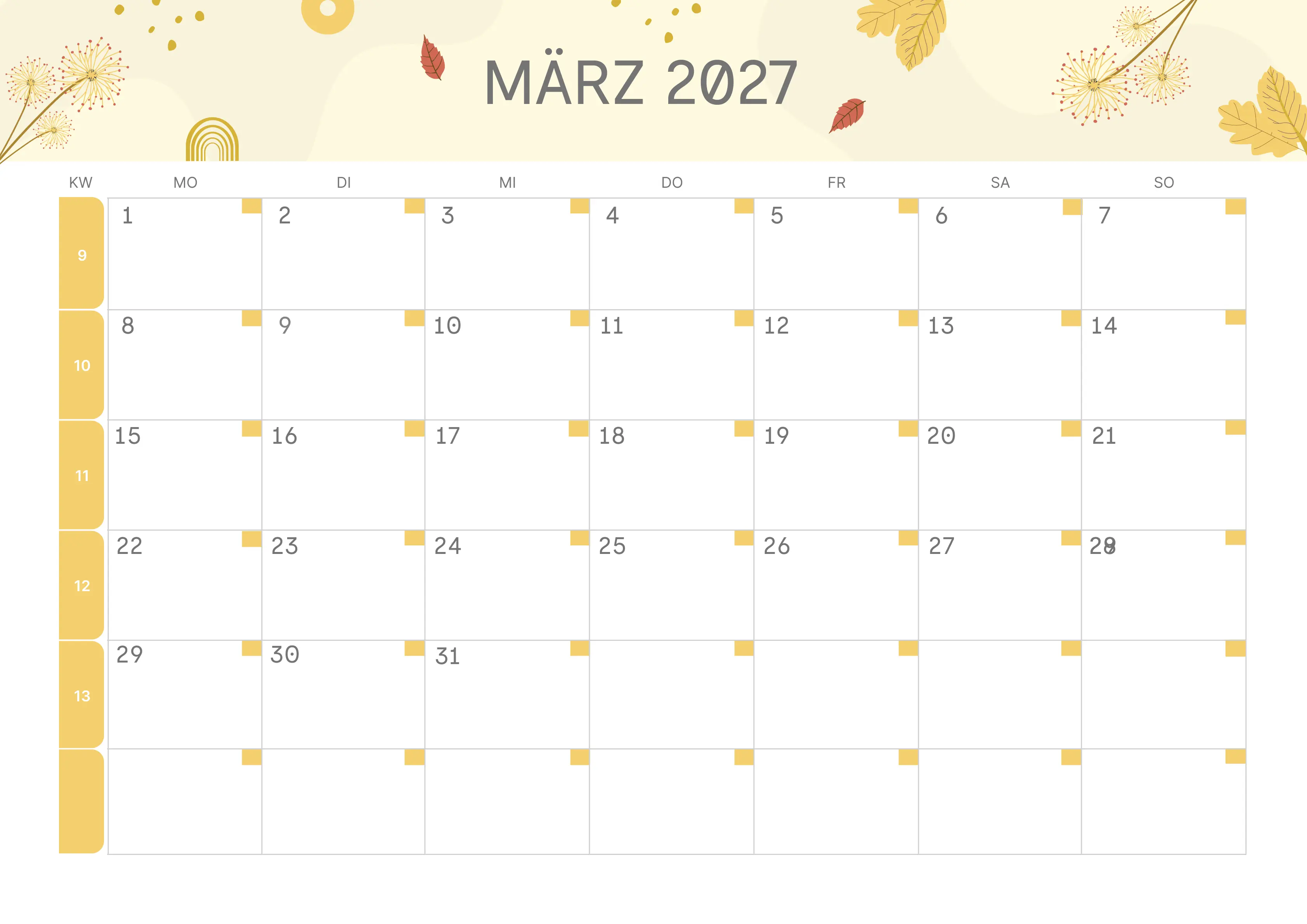 Semesterkalender 2026 Erstes Halbjahr Ästhetisch