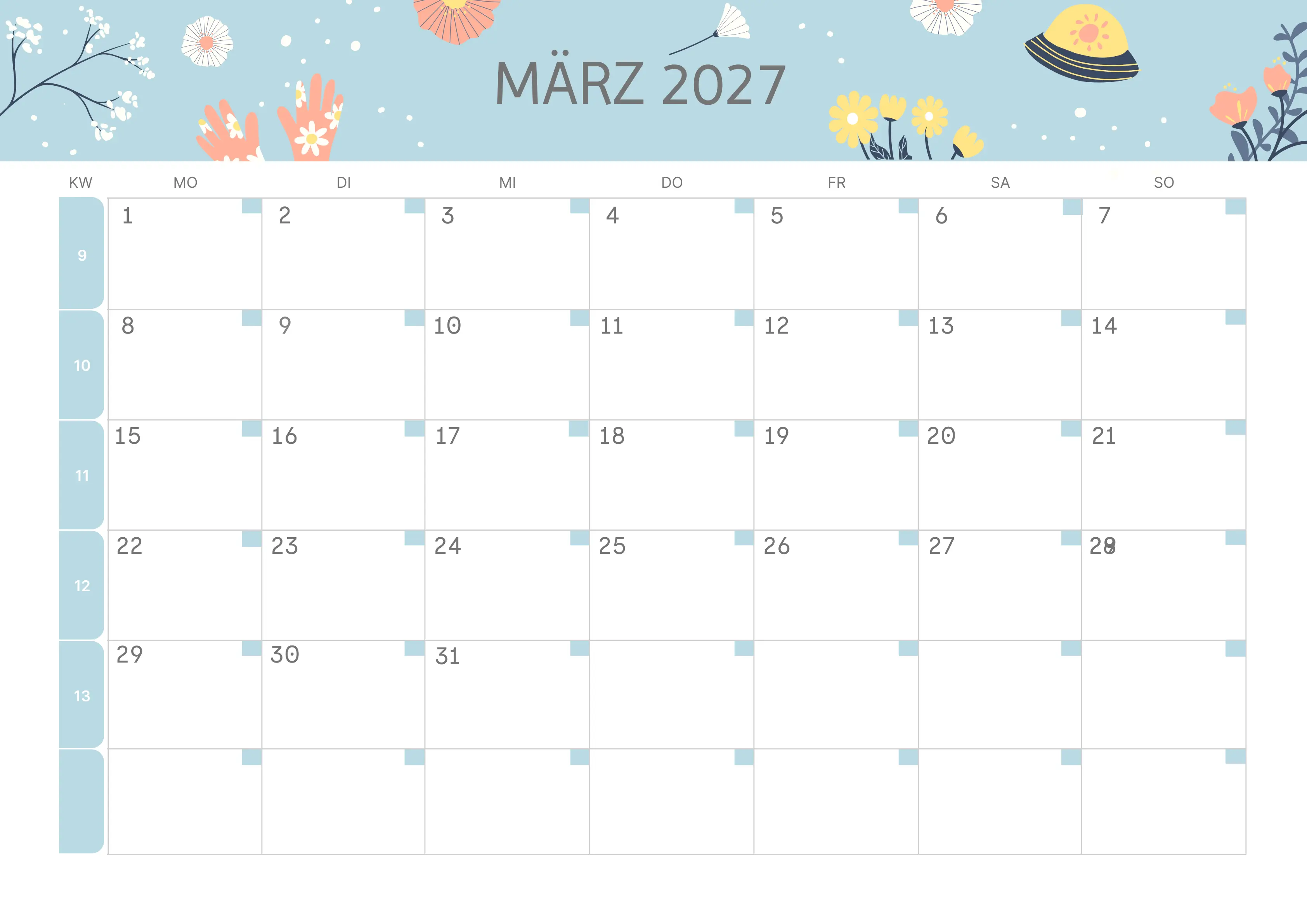 Semesterkalender 2026 Erstes Halbjahr Farbenfroh