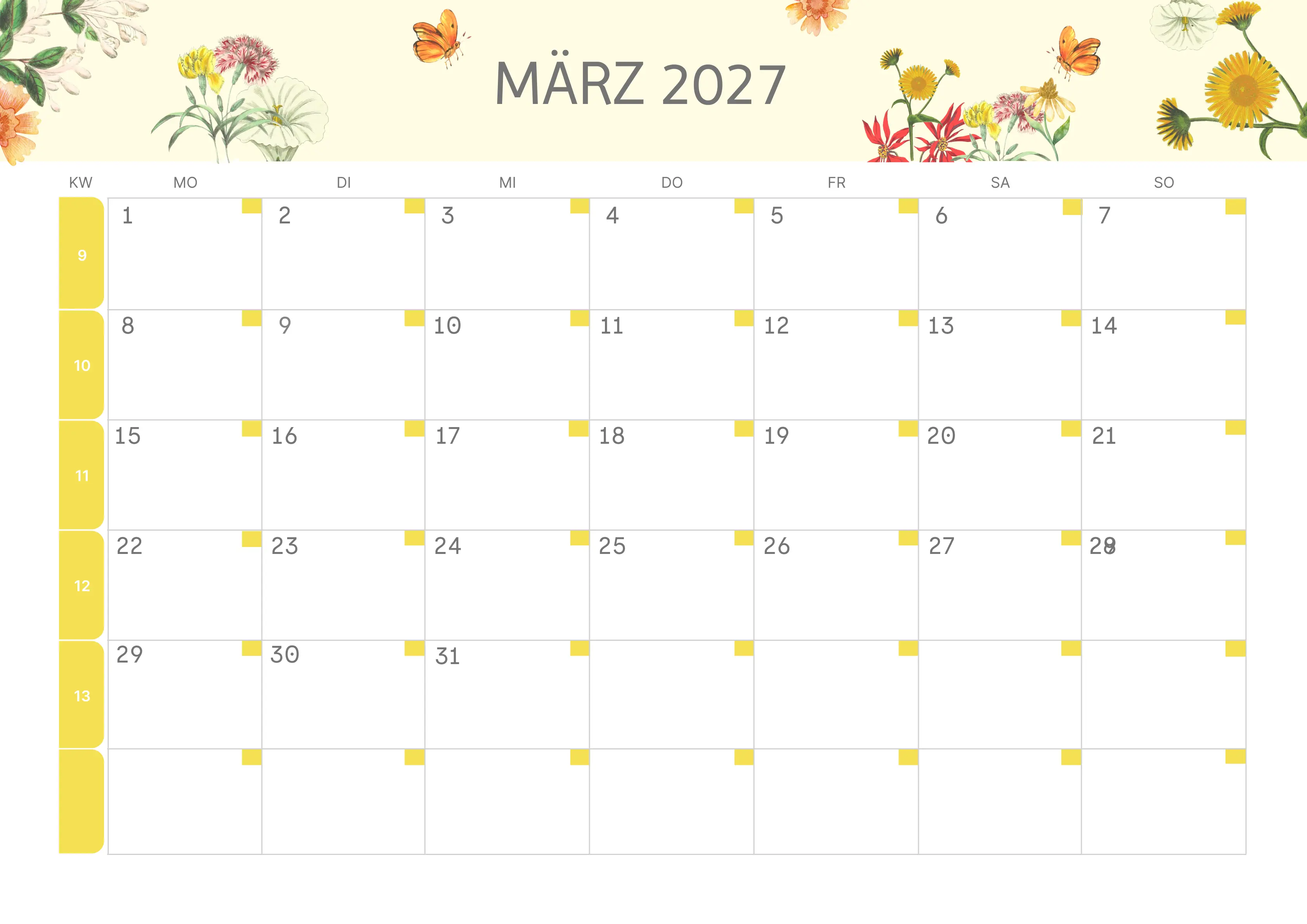 Semesterkalender 2026 Erstes Halbjahr Farbenfroh