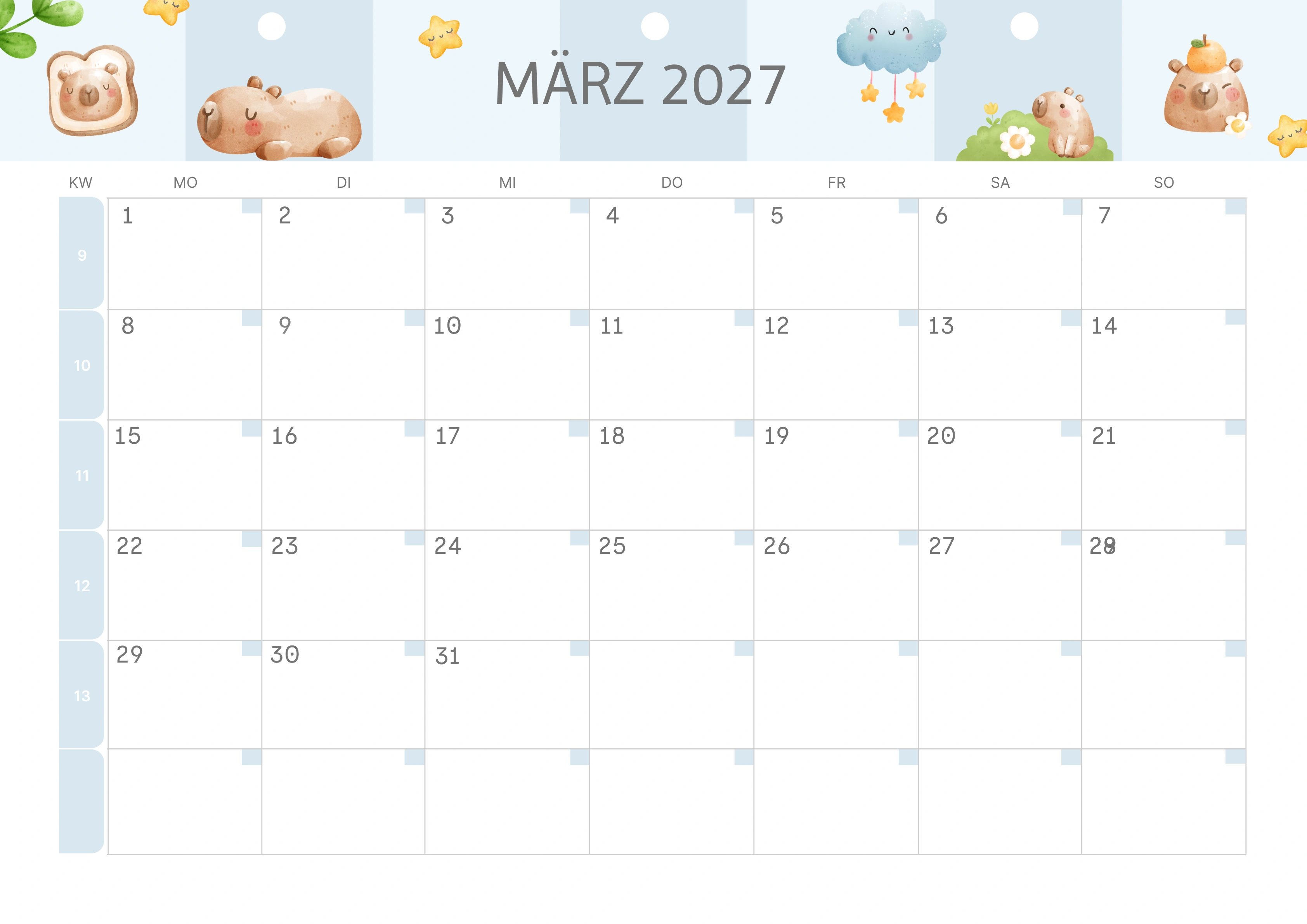 Semesterkalender 2026 Erstes Halbjahr Minimalistisch