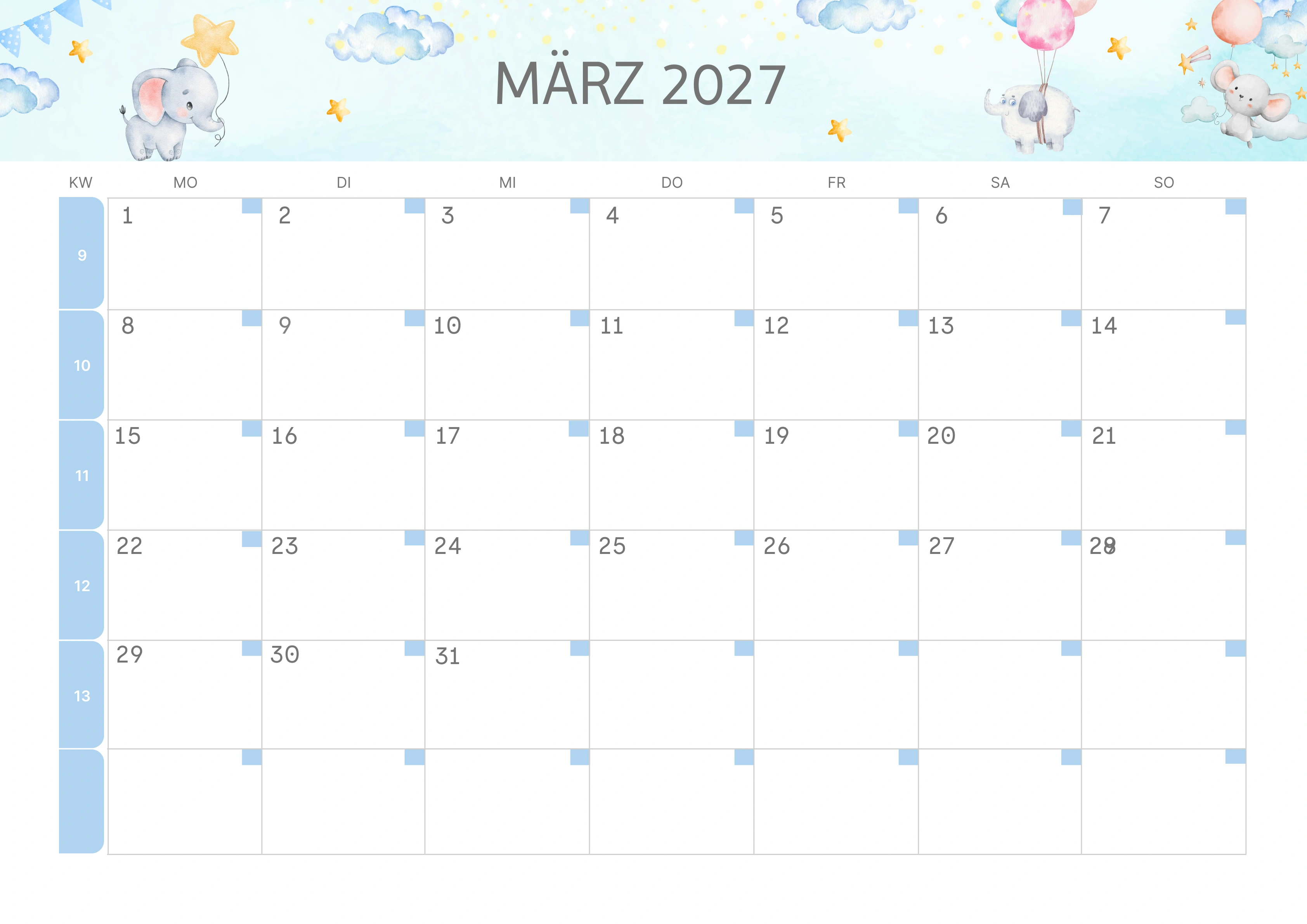 Semesterkalender 2026 Erstes Halbjahr Farbenfroh