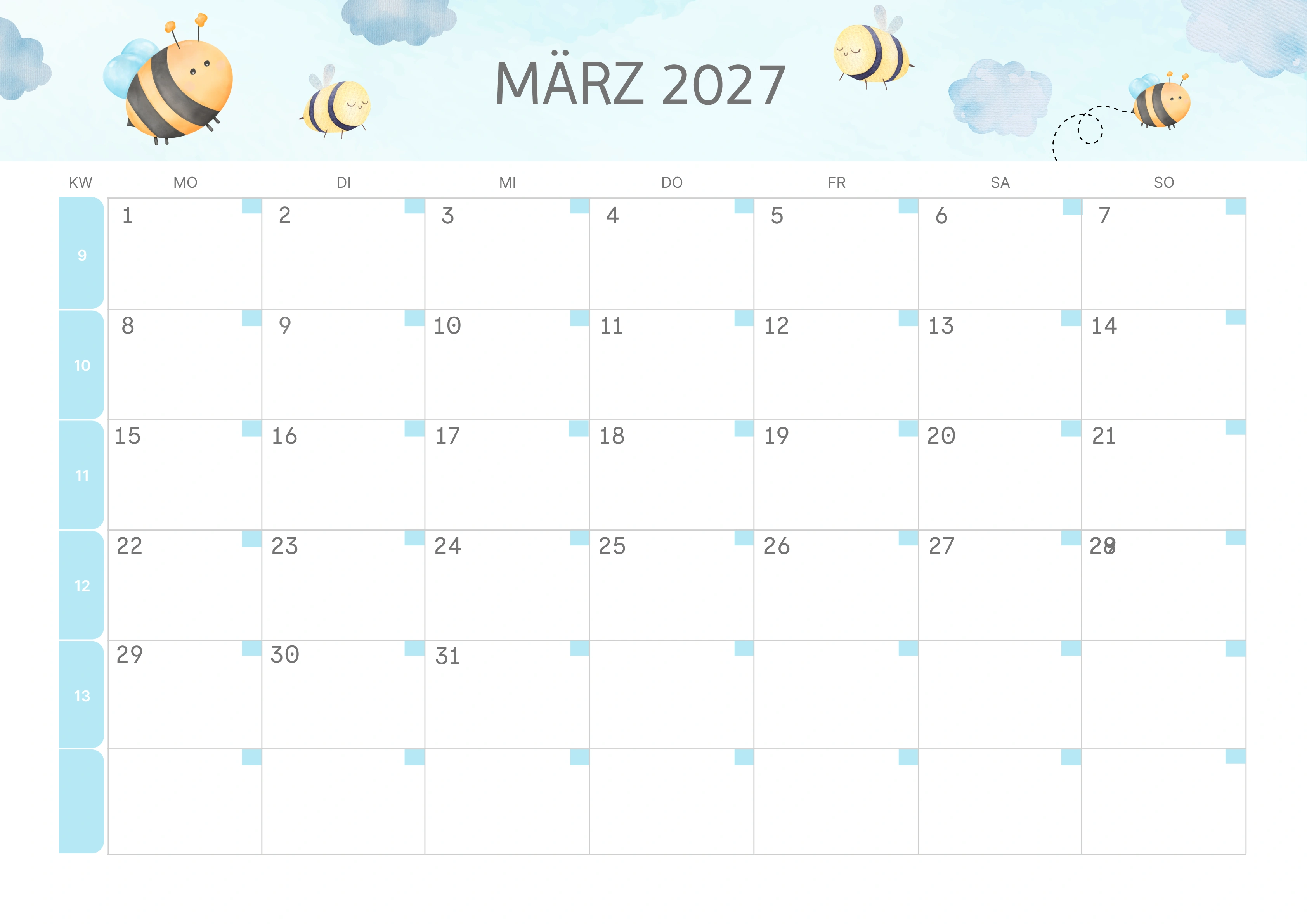 Semesterkalender 2026 Erstes Halbjahr Farbenfroh