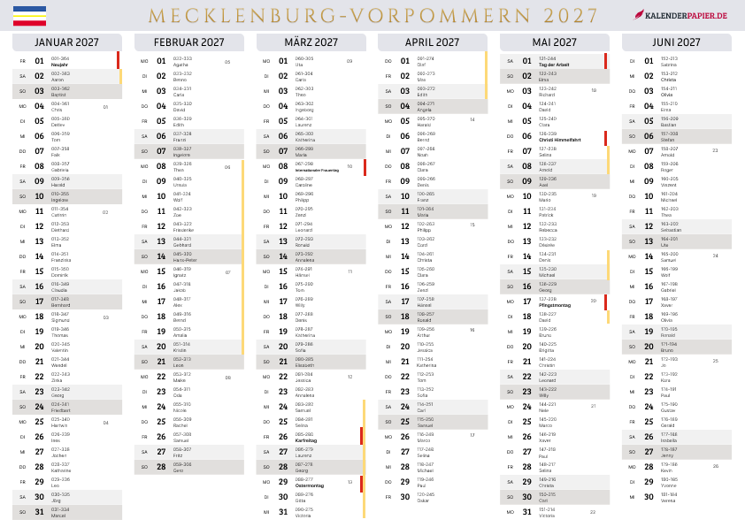 Der Kalender mit der Kompletten BW Feirtage