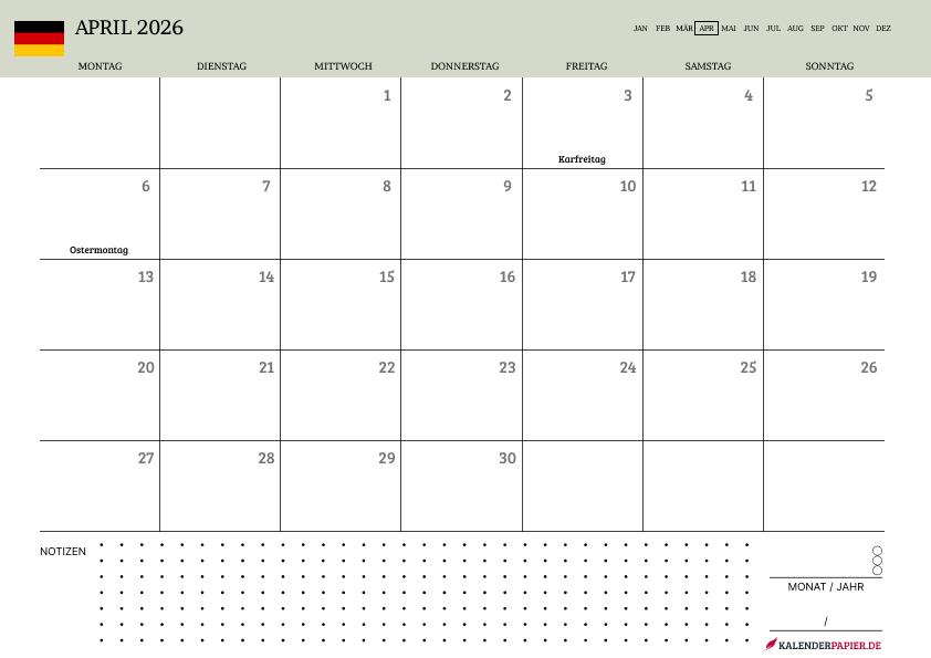 Kalender April 2026