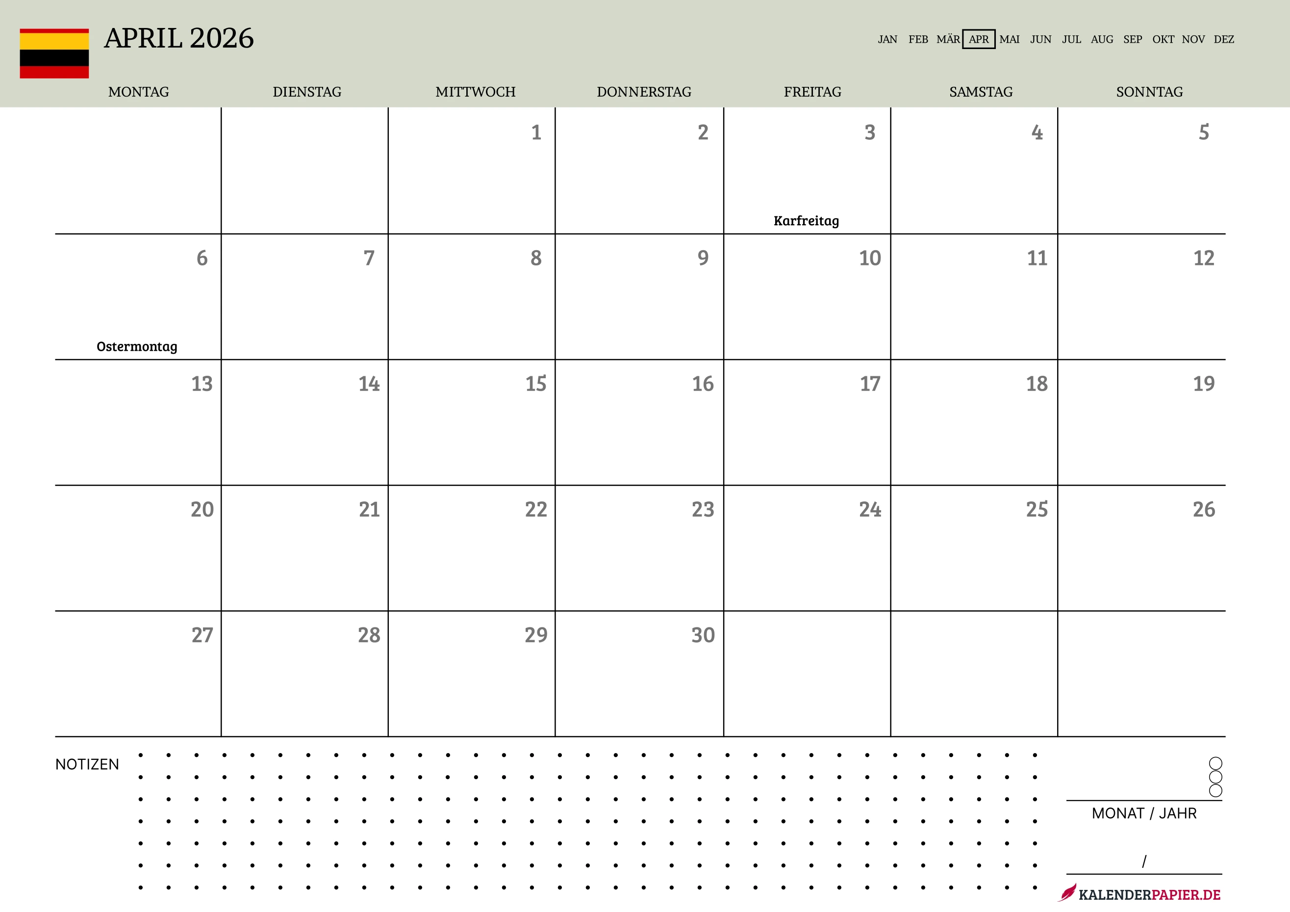 Kalender April 2026