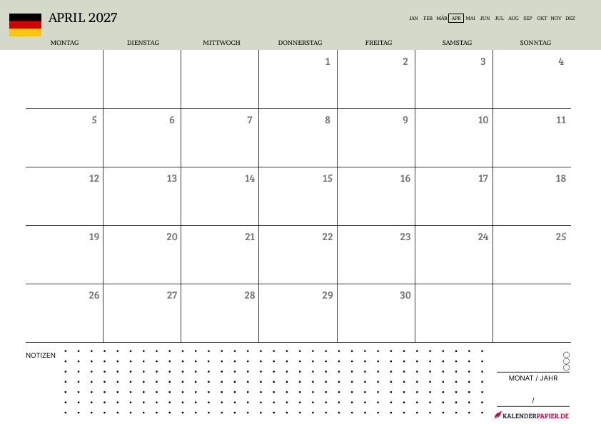Kalender April 2027