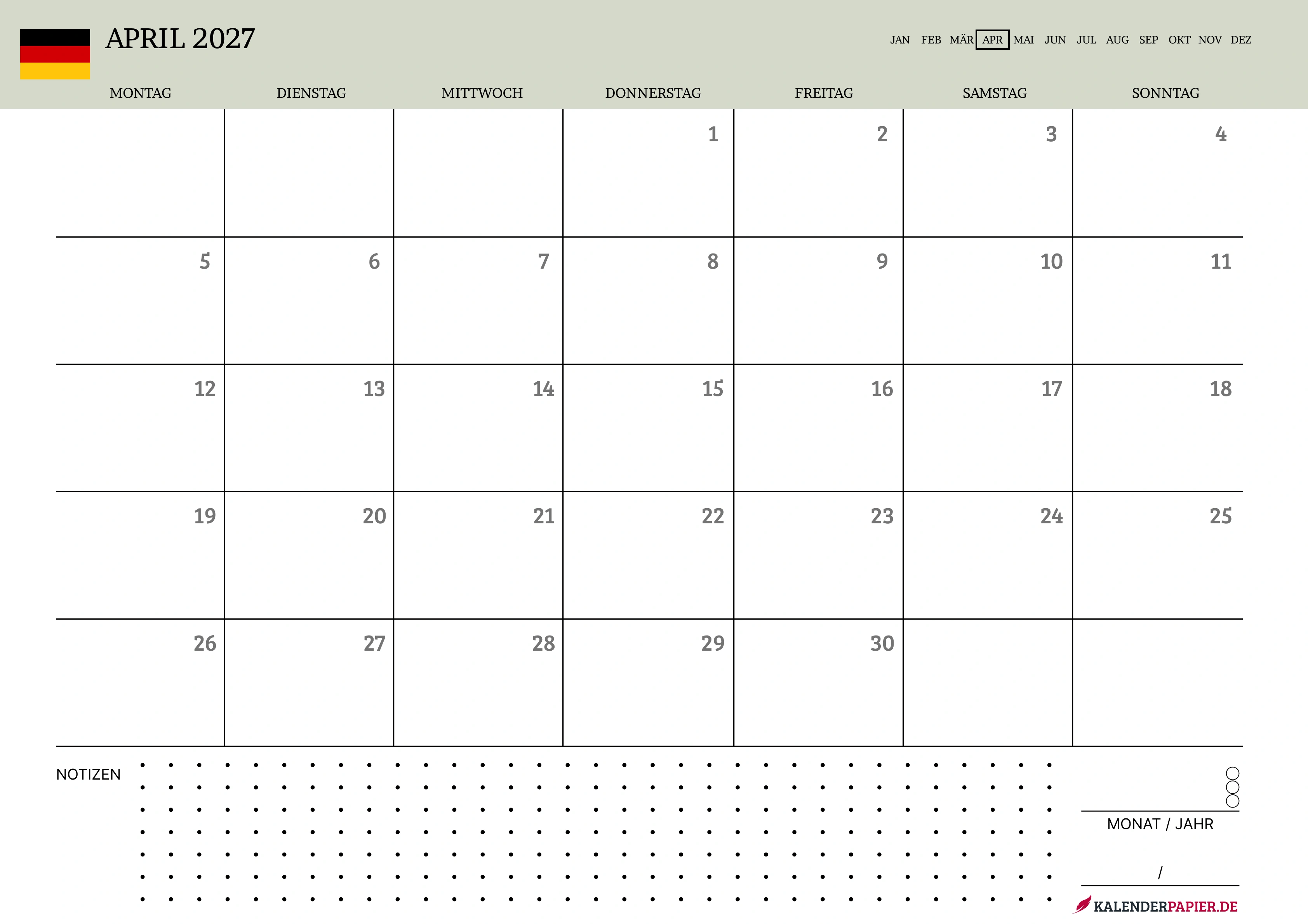 Kalender April 2027
