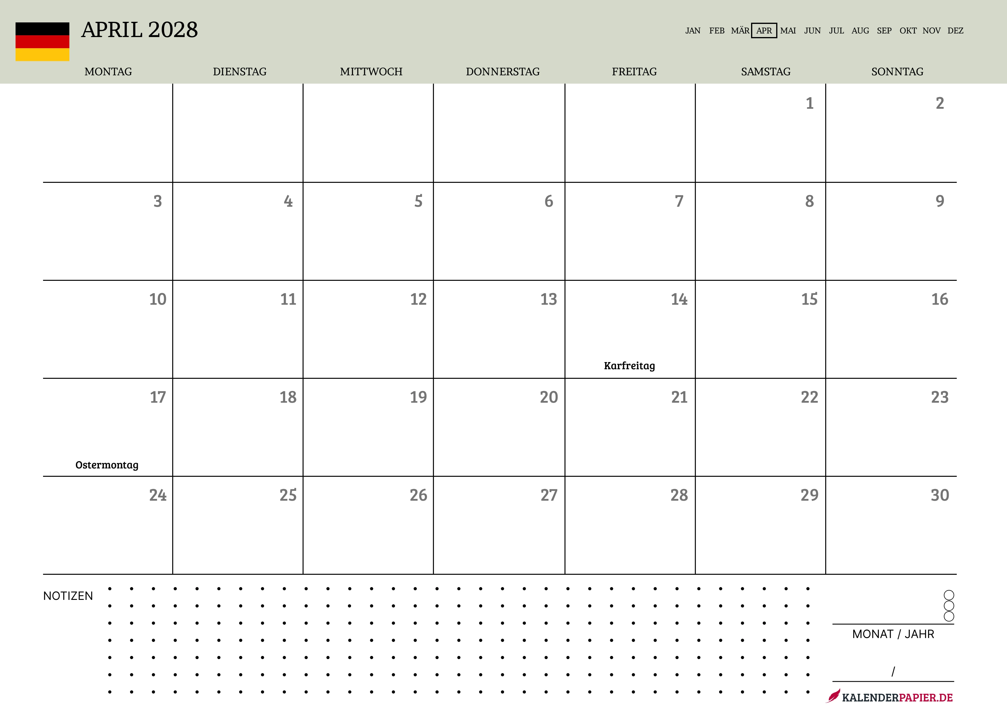 Kalender April 2028
