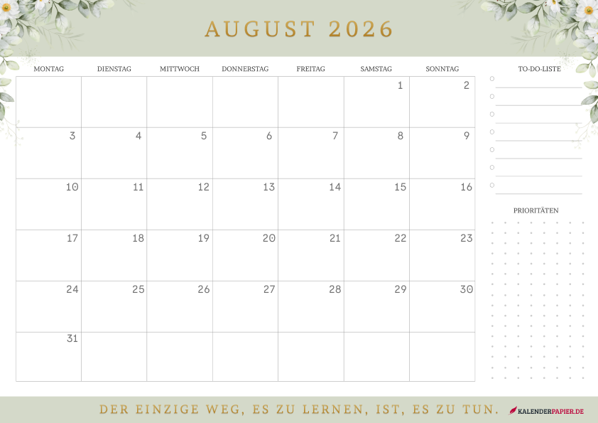 Kalender August 2026