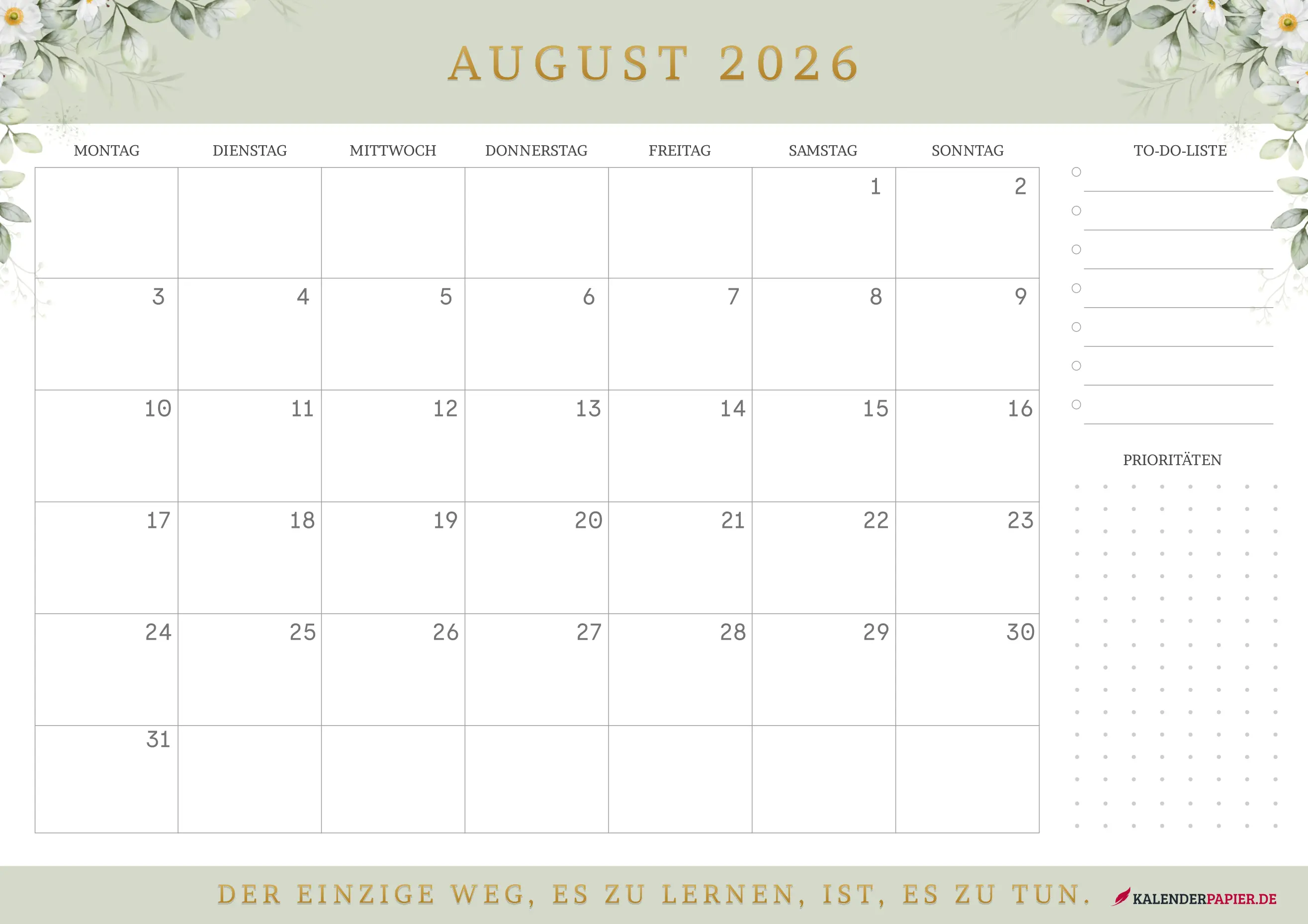 Kalender August 2026