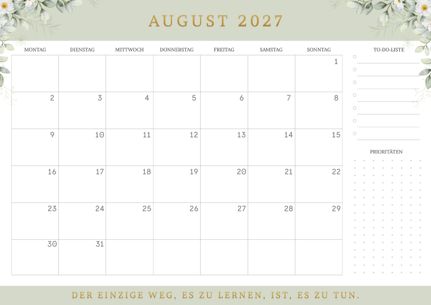 Kalender August 2027