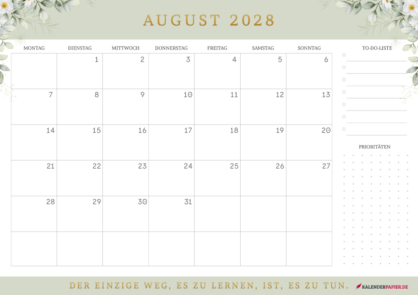 Kalender August 2028