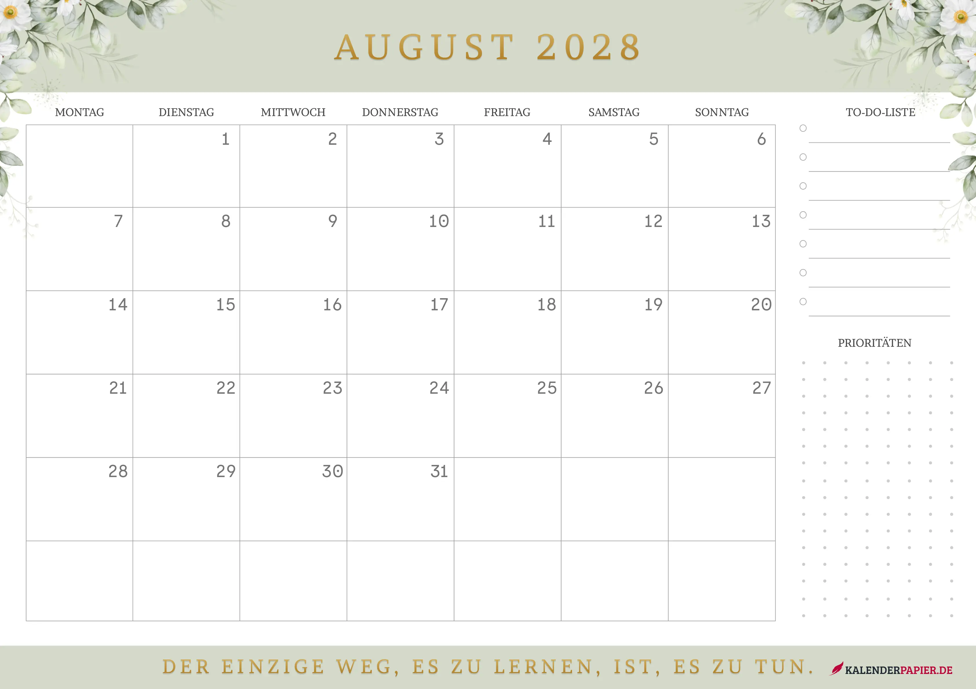 Kalender August 2028
