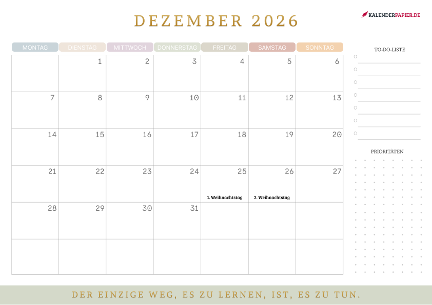 Kalender Dezember 2026