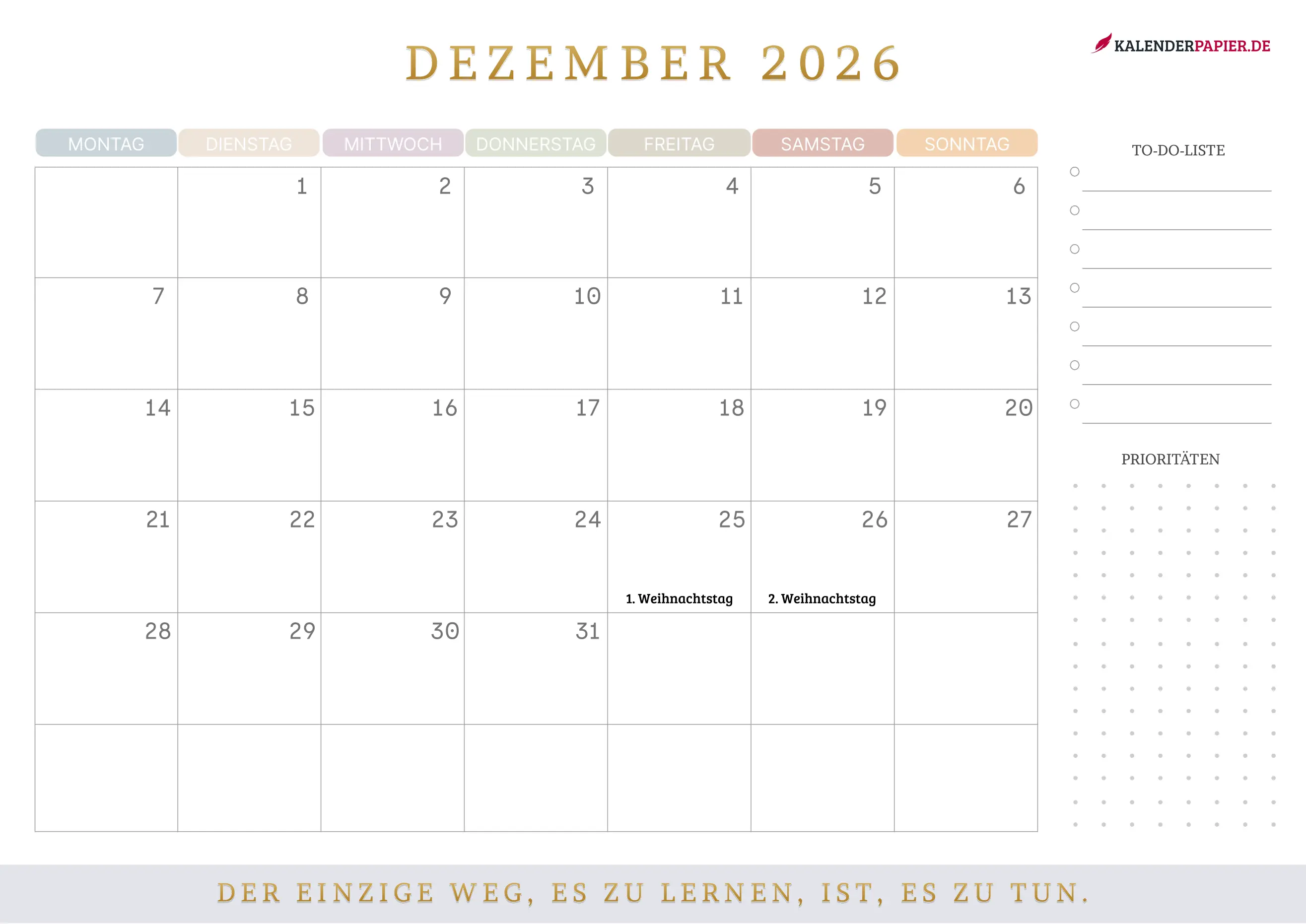 Kalender Dezember 2026