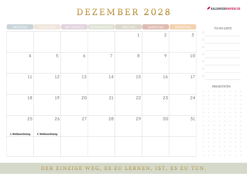 Kalender Dezember 2028