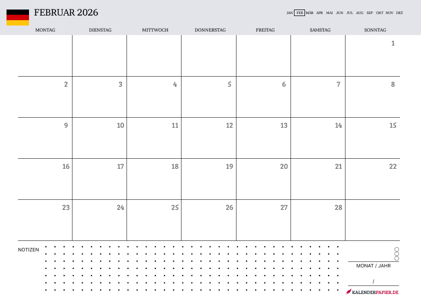 Kalender Februar 2026