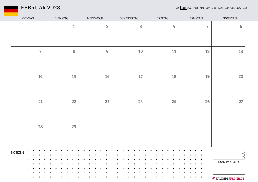 Kalender Februar 2028