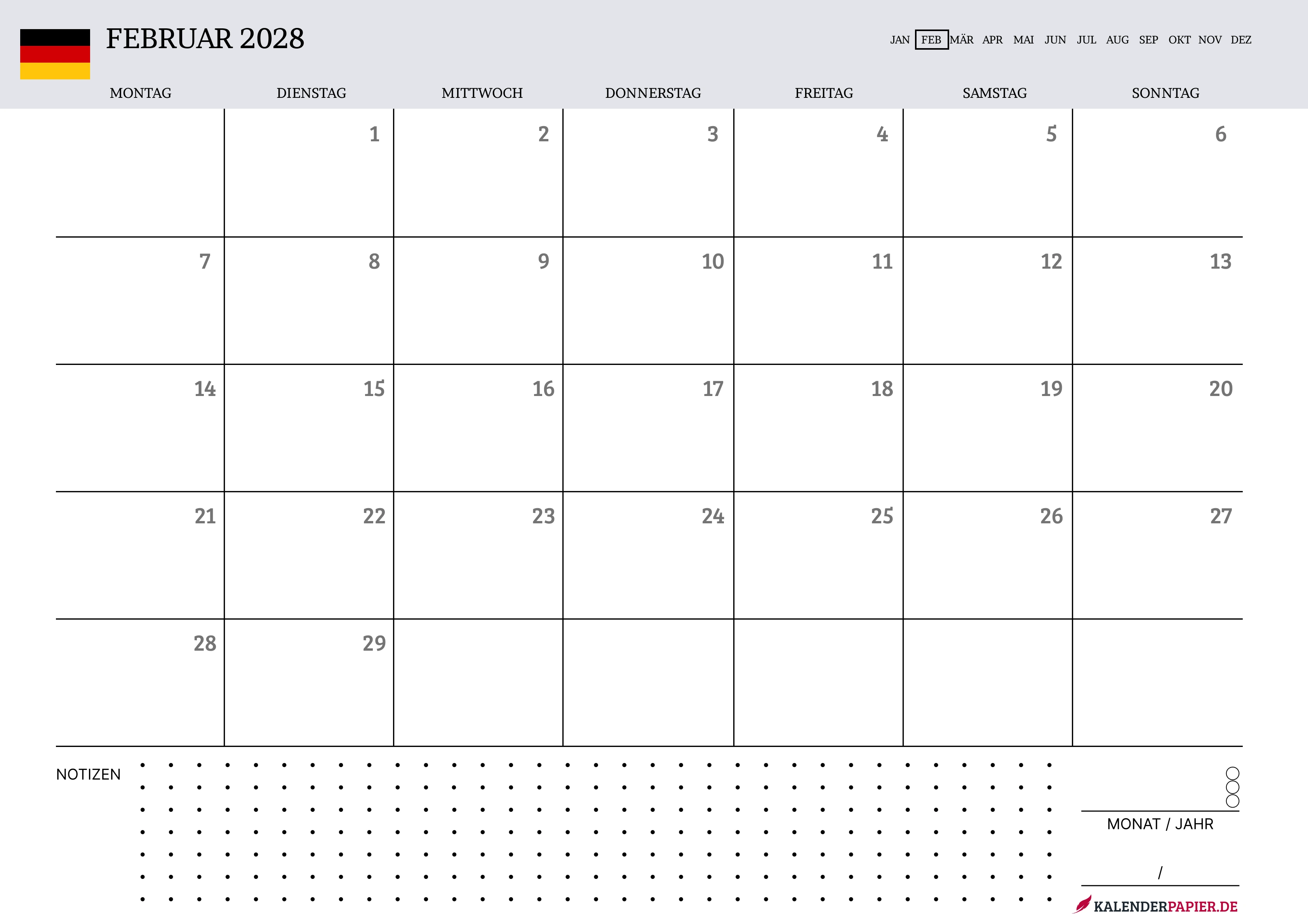 Kalender Februar 2028