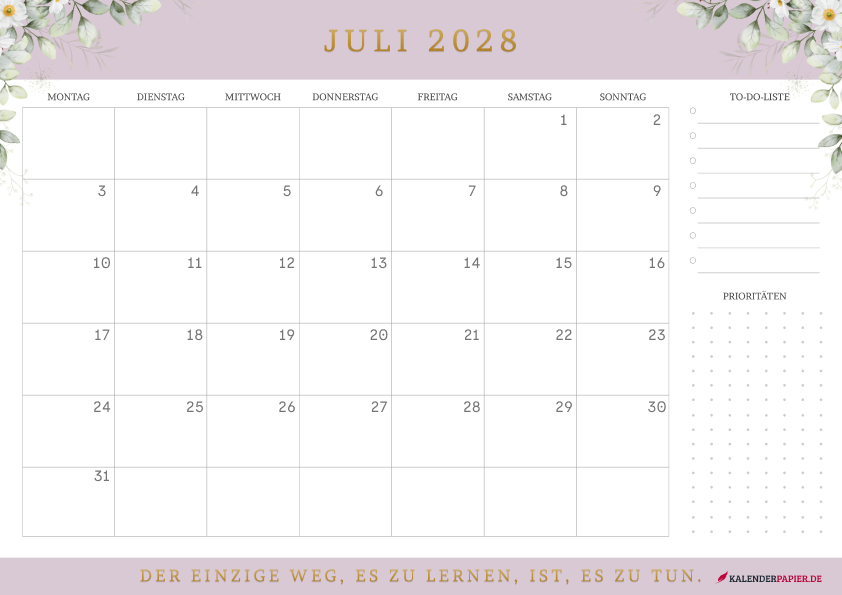 Kalender Juli 2028