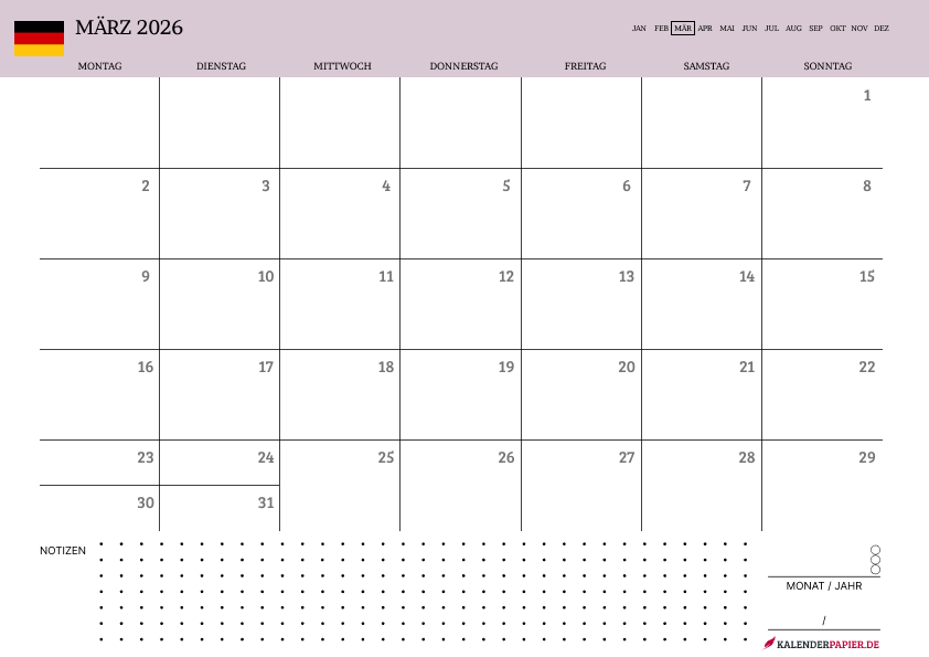 Kalender März 2026