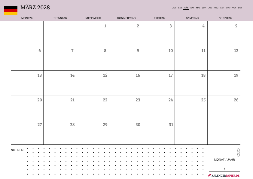 Kalender März 2028