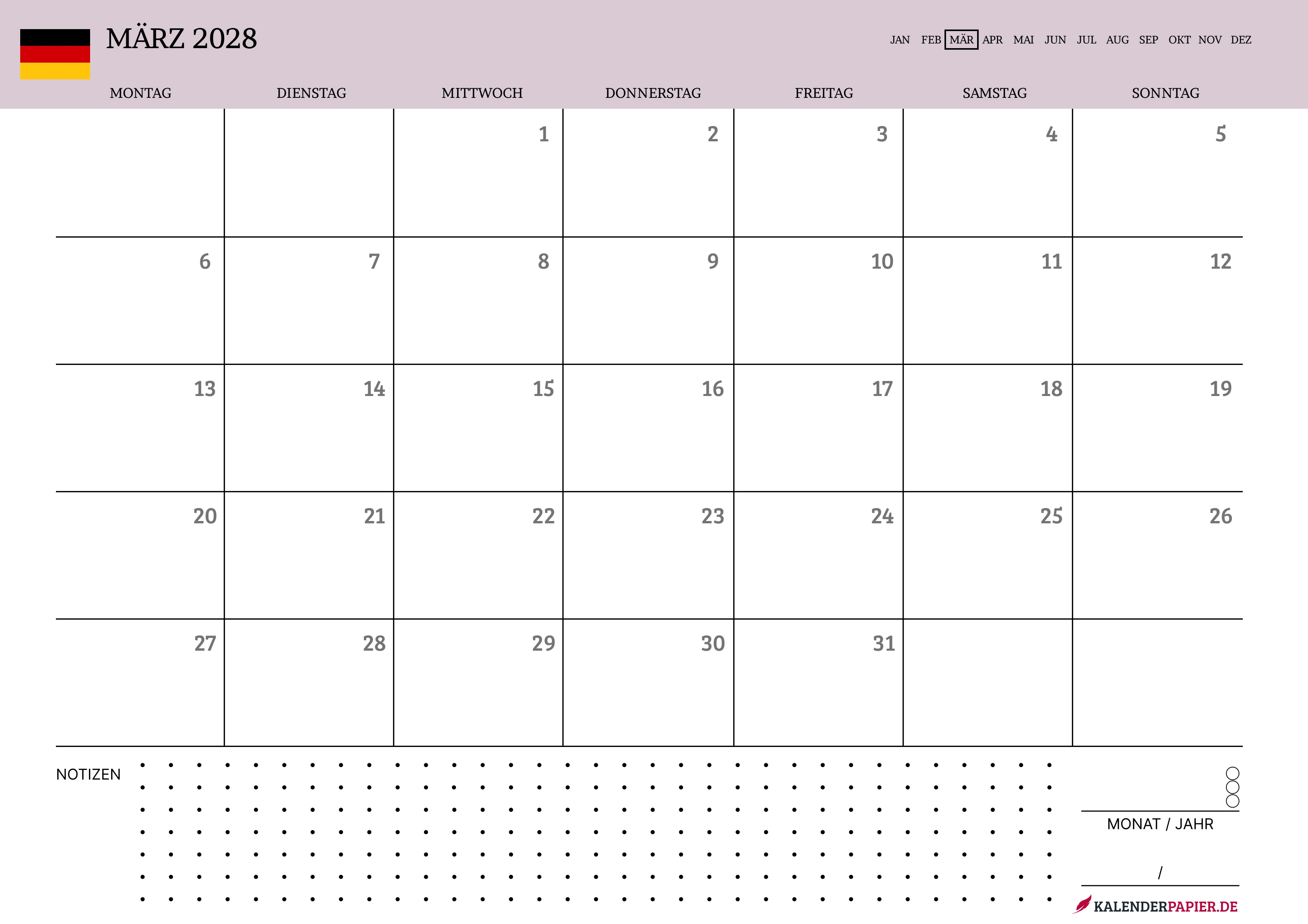 Kalender März 2028