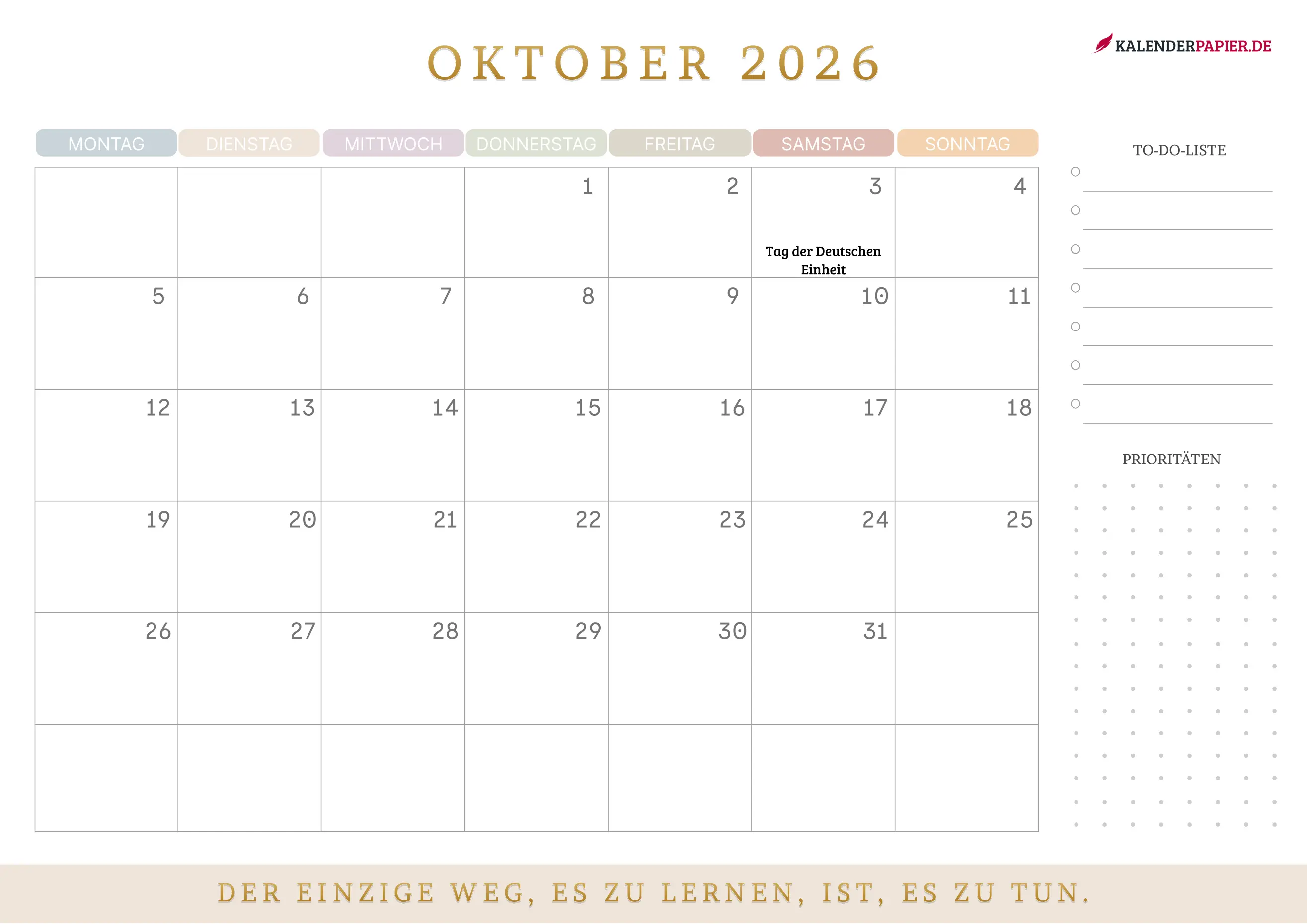 Kalender Oktober 2026