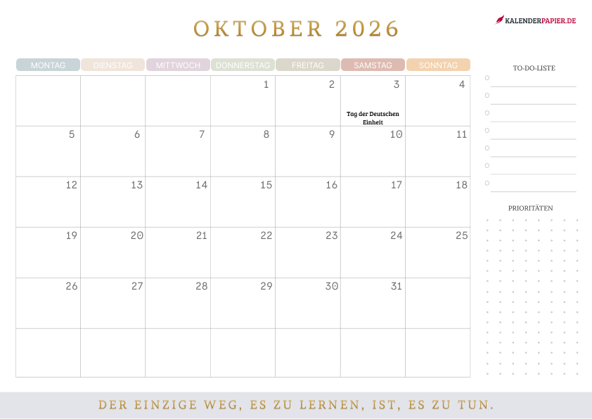 Kalender Oktober 2026